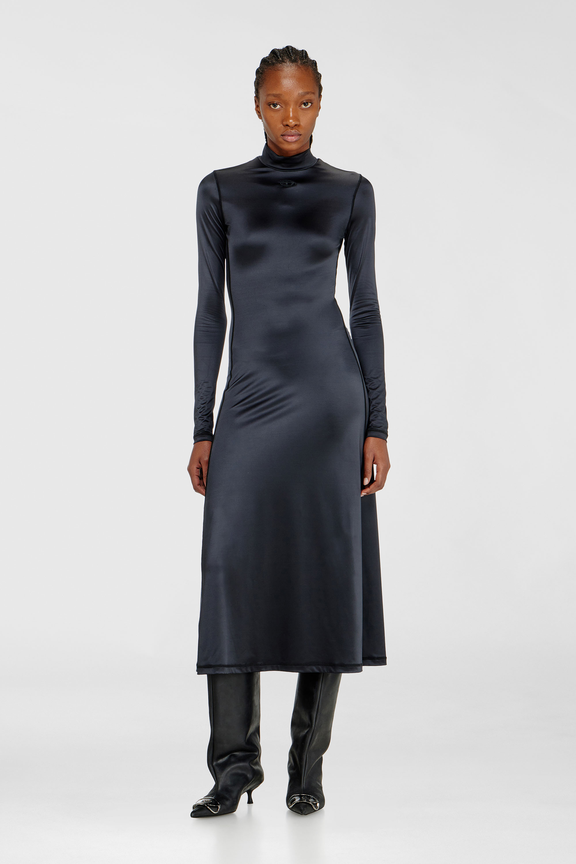 Diesel - D-UNGO, Woman's Fluid midi dress with turtle neck in Black - 3