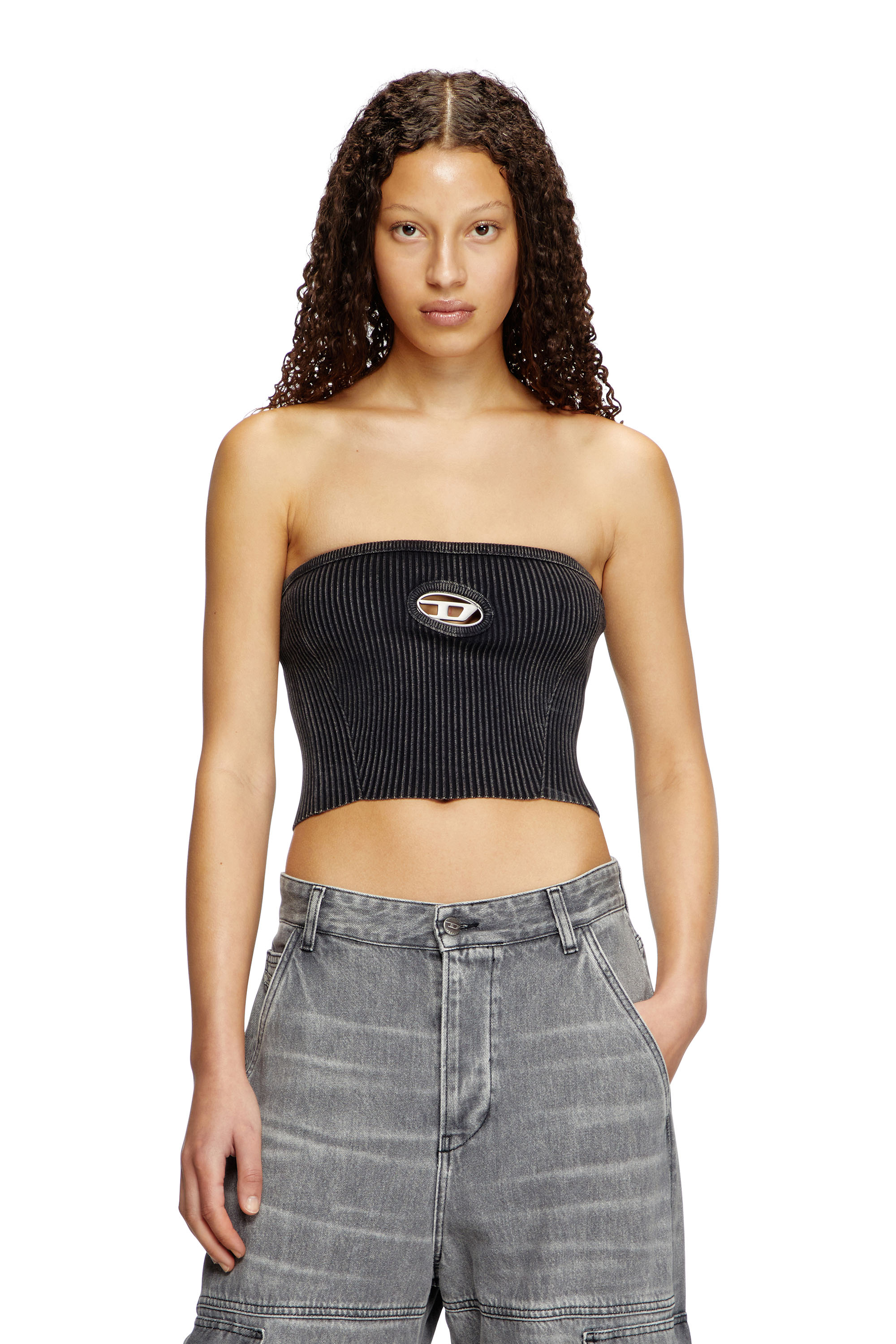 Diesel - M-CLARKSVILLEX-C, Woman's Knit tube top with cut-out logo in Black - 3