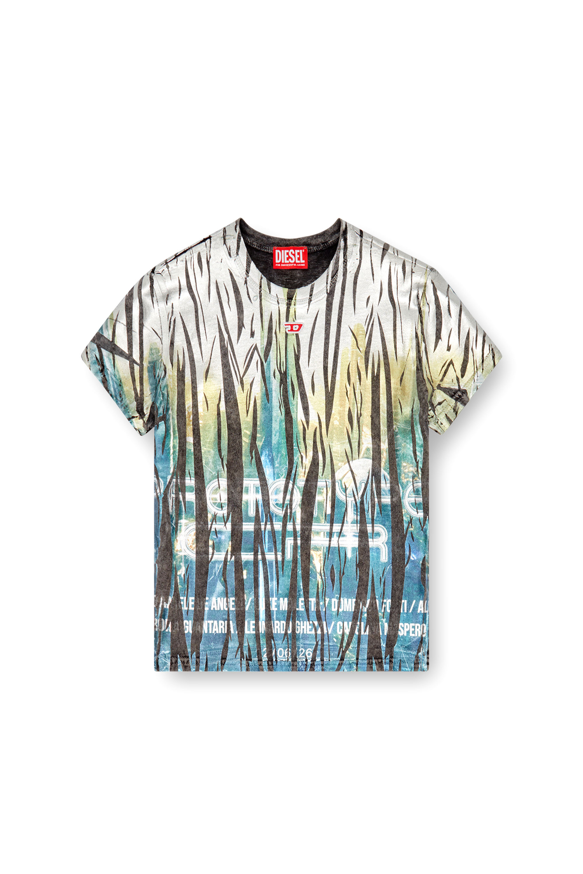 Diesel - T-UNCUTIE-LONG-FOIL, Woman T-shirt with creased foil treatment in Multicolor - Image 3