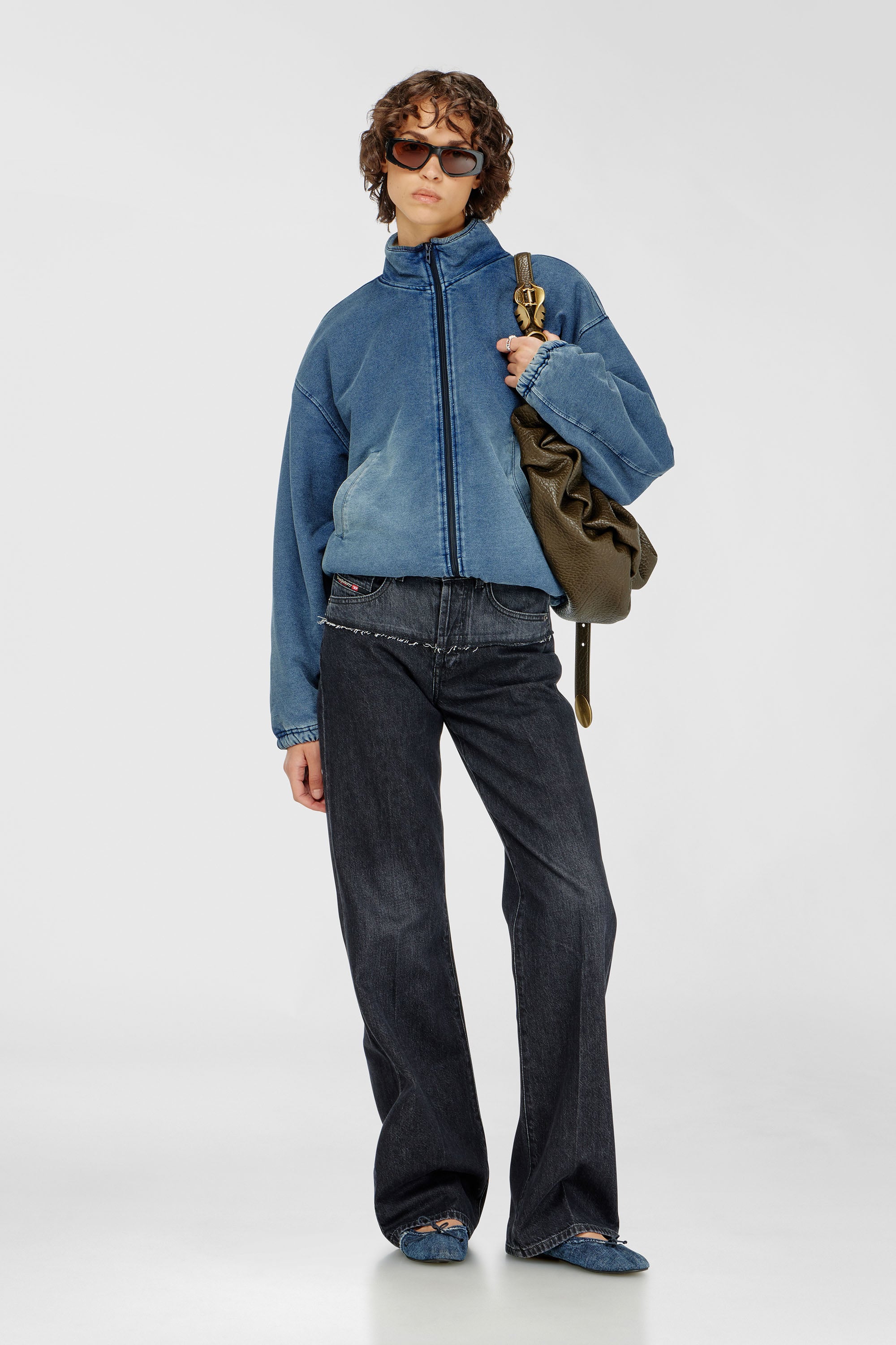 Diesel - G-LEAMY, Woman's Sweat jacket with denim effect in Medium blue - 2