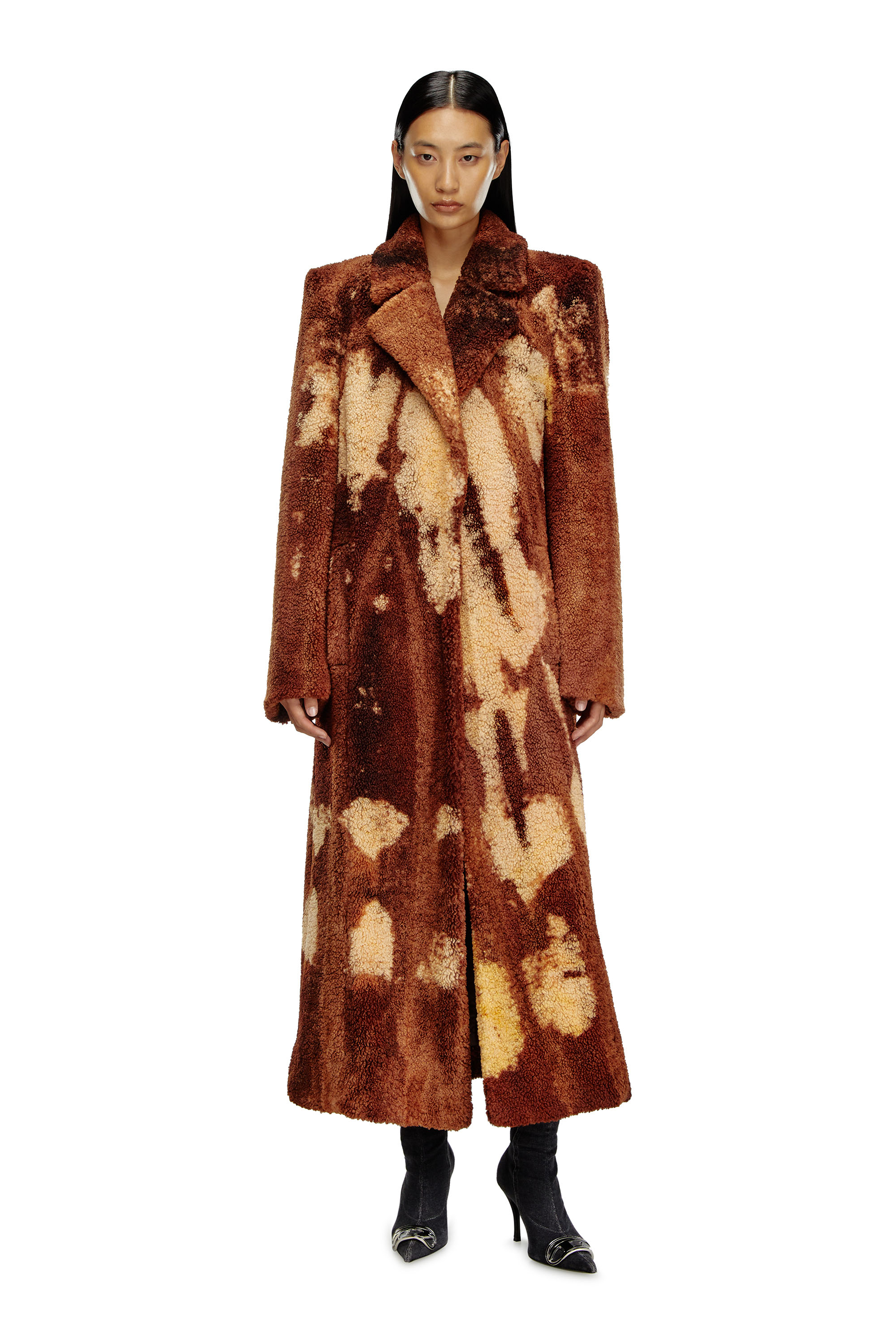 Diesel - W-ILLOW, Woman's Long coat in treated teddy fleece in Brown - 2