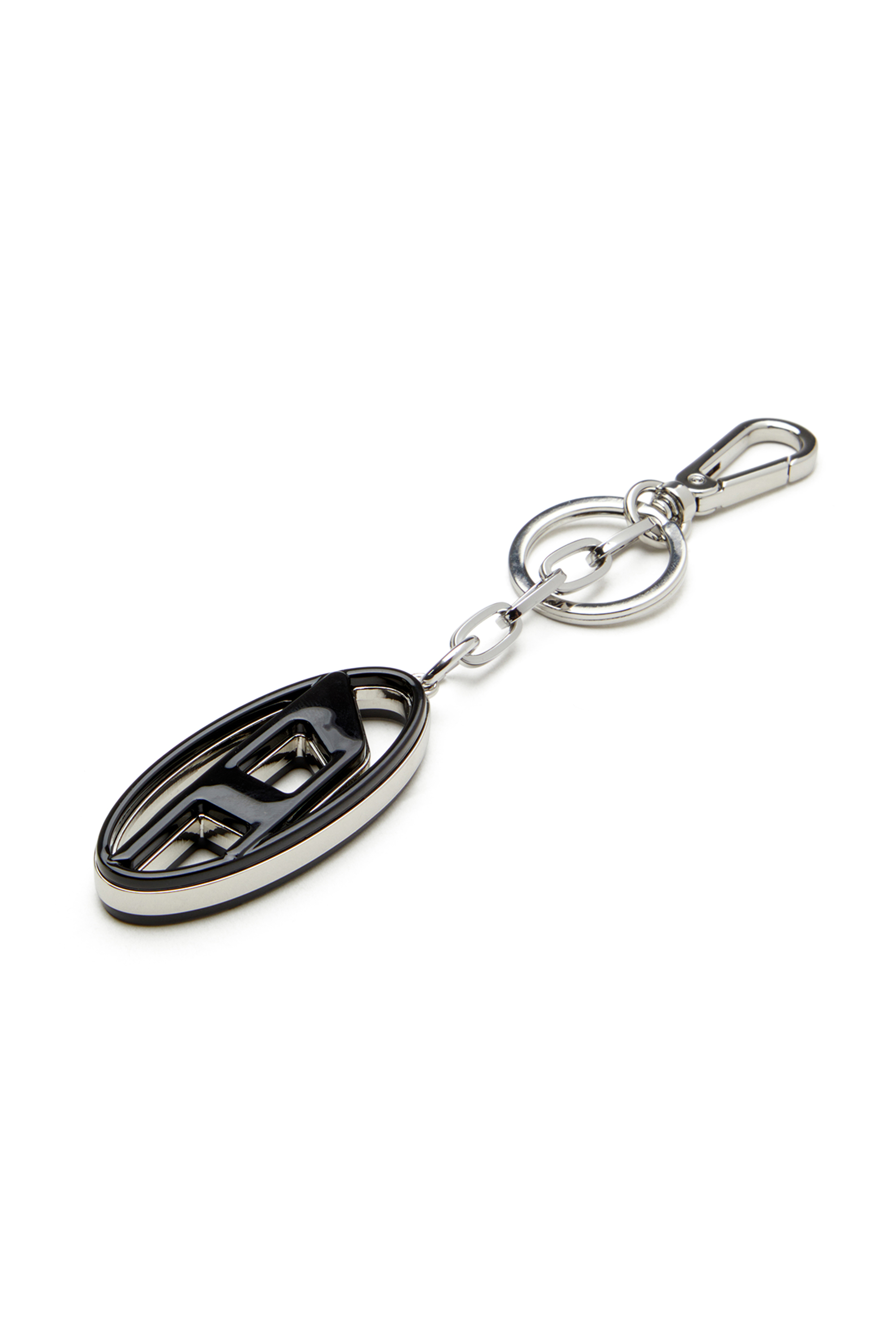 Diesel - CAGE-D LAYER, Man's Metal and resin Oval D keyring in Black/Silver - 3