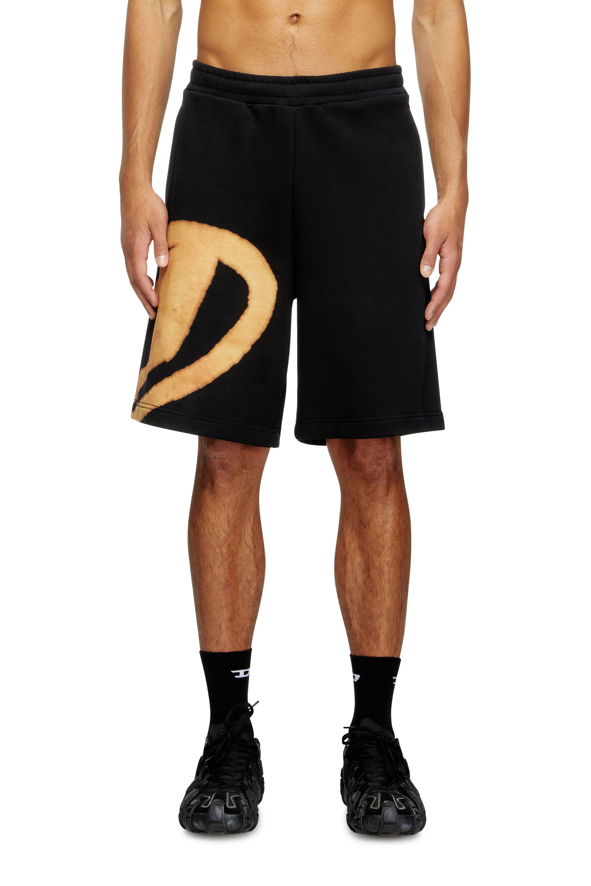 Diesel - P-CROW-BLEACH, Man's Sweat shorts with bleached logo in Black/Orange - 3