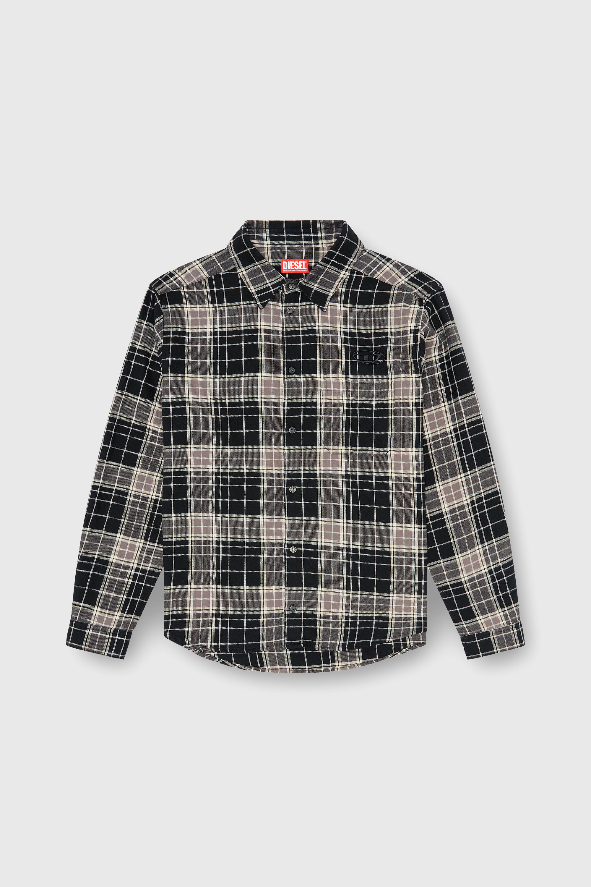 Diesel - S-SIMPLY-HNBI, Man's Distressed shirt in check flannel in Black/Grey - 2