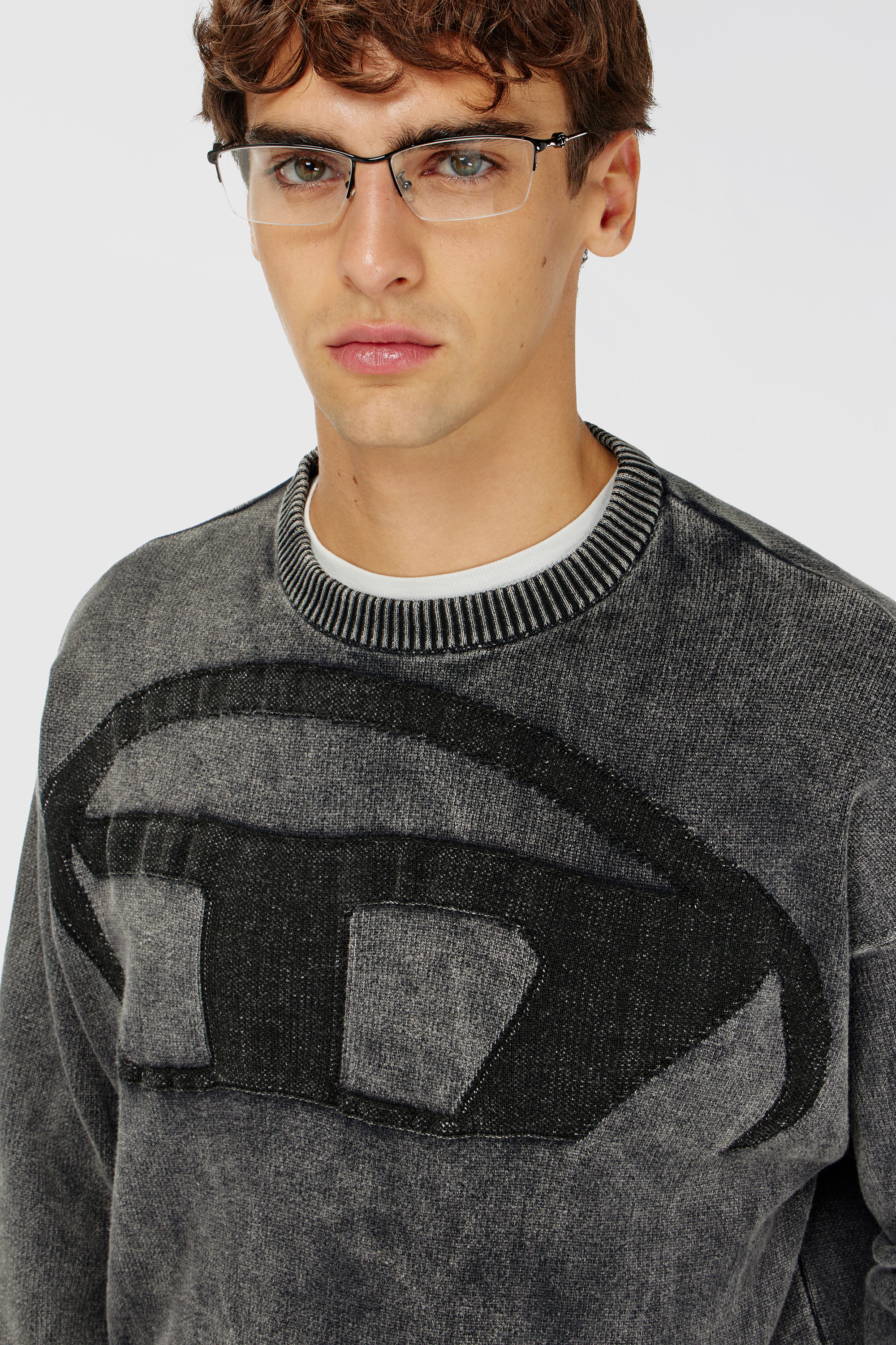 Diesel - K-UTTER, Man's Denim-effect jumper with Oval D logo in Black - 5