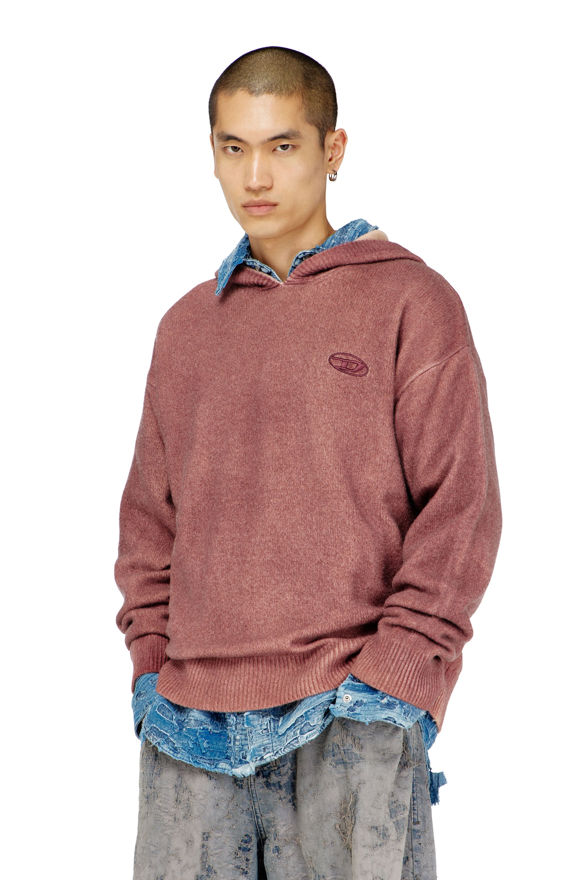 Diesel - K-PICKLED, Man's Double-dyed hoodie in wool-blend knit in null - 1