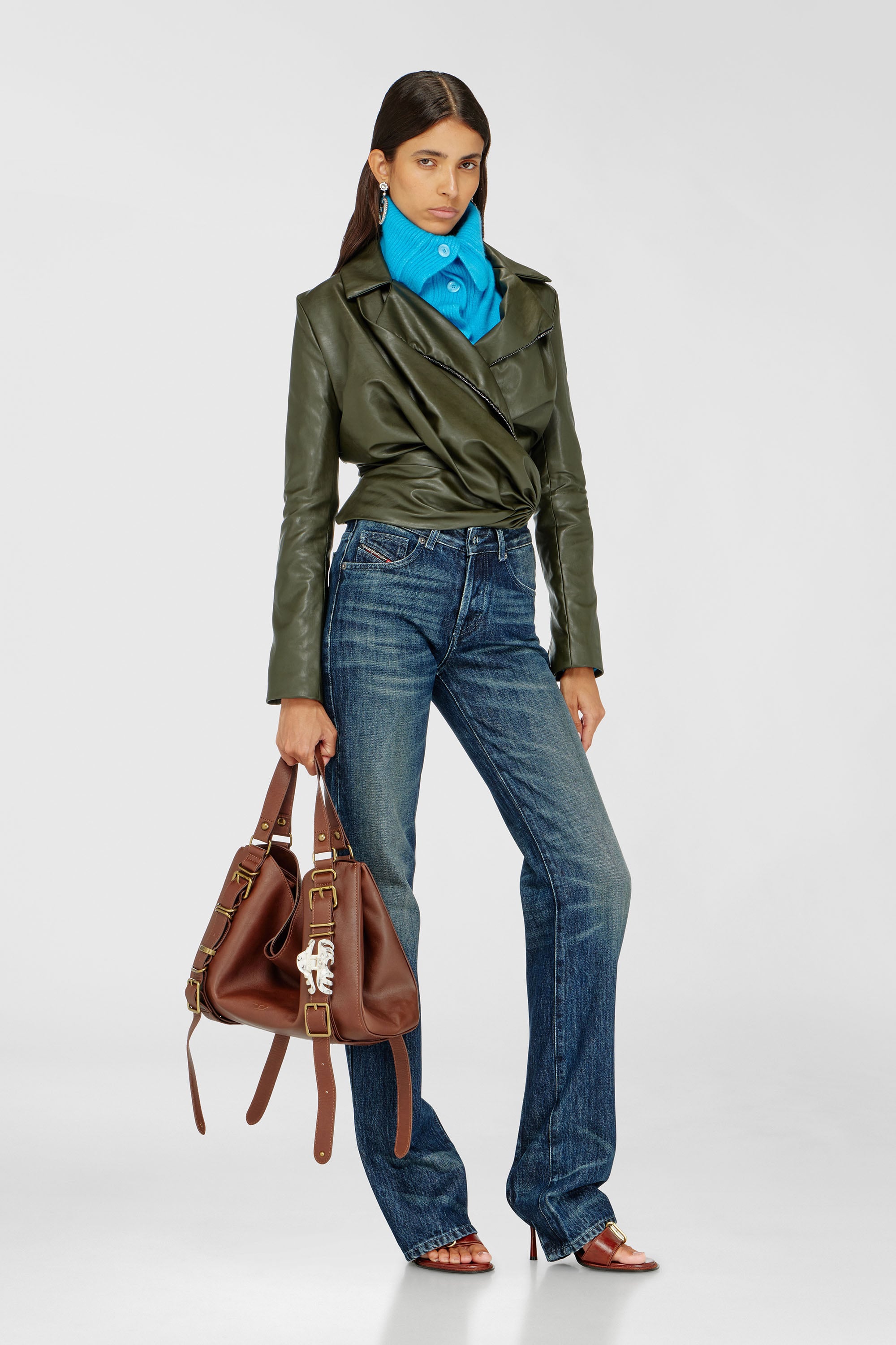 Diesel - D-ONE TOPHANDLE M, Unisex's D-One-Medium top-handle bag in treated leather in Brown - 2