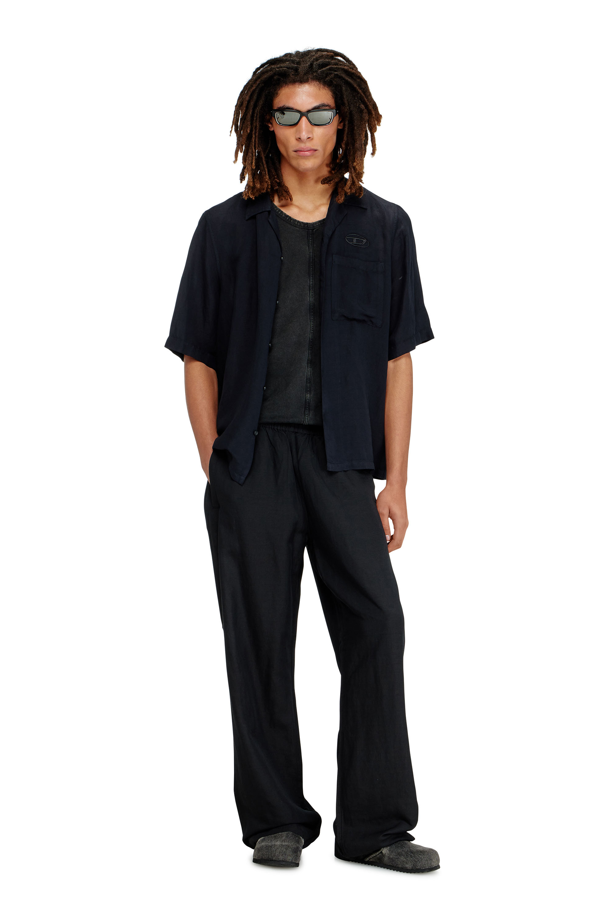 Diesel - S-BRACK-PGBS, Man's Linen-blend shirt with short sleeves in Black - 2