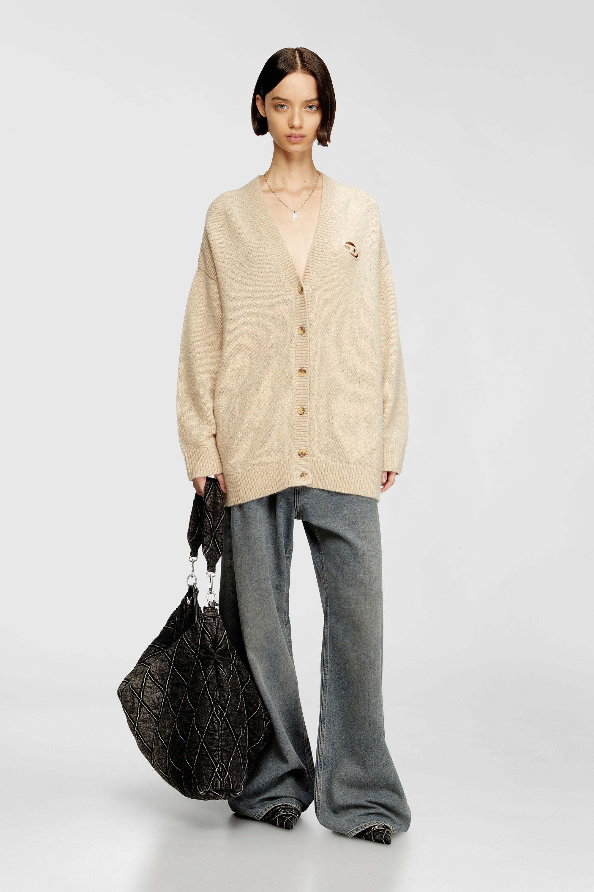 Diesel - M-AREELA, Woman's Cardigan in wool and alpaca blend in Beige - 1