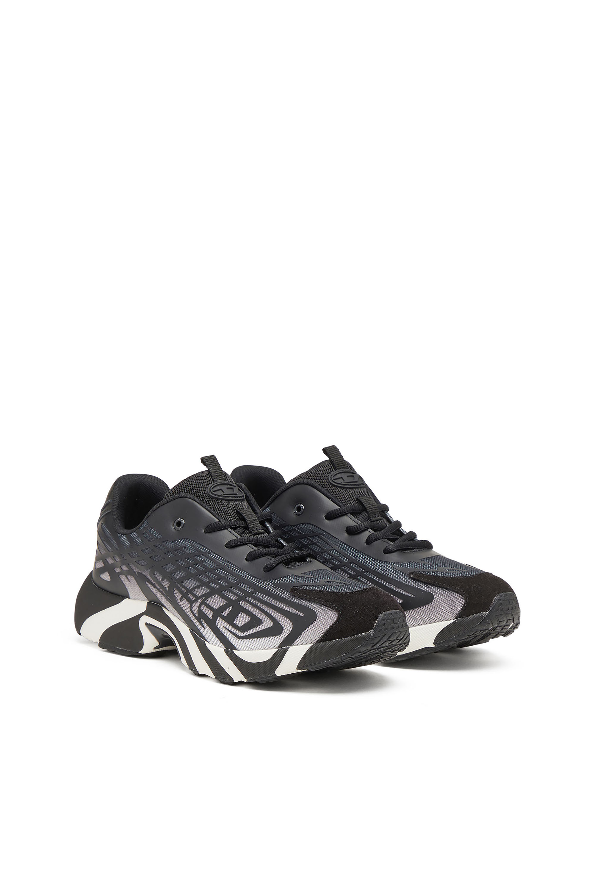 Diesel - S-D-VIT'S 500 LOW, Man's D-Vit-Sneakers in striped dégradé mesh in Black/White - 3