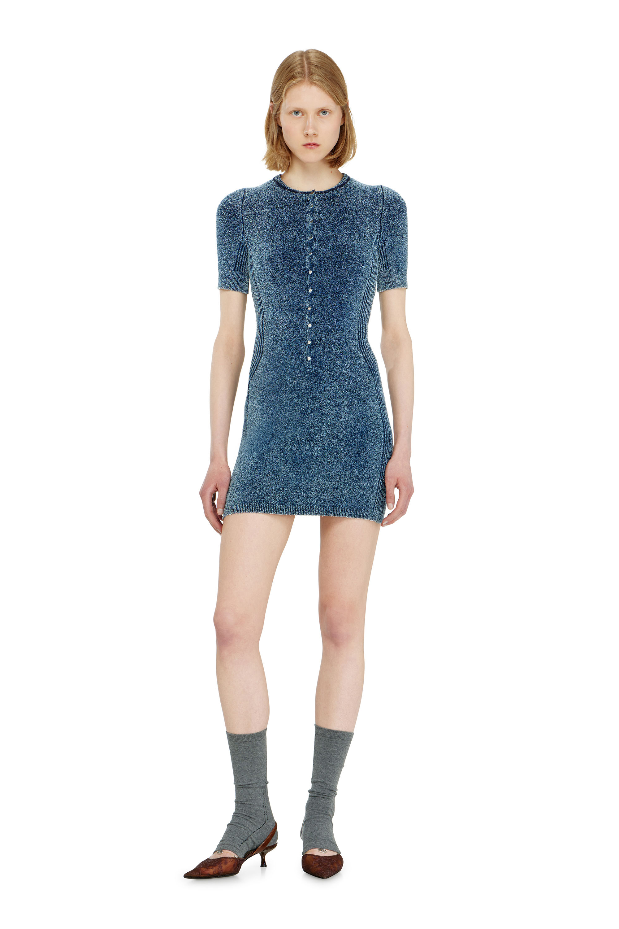 Diesel - M-ESTEE DRESS, Woman's Short dress in indigo boucl&eacute; knit in null - 3