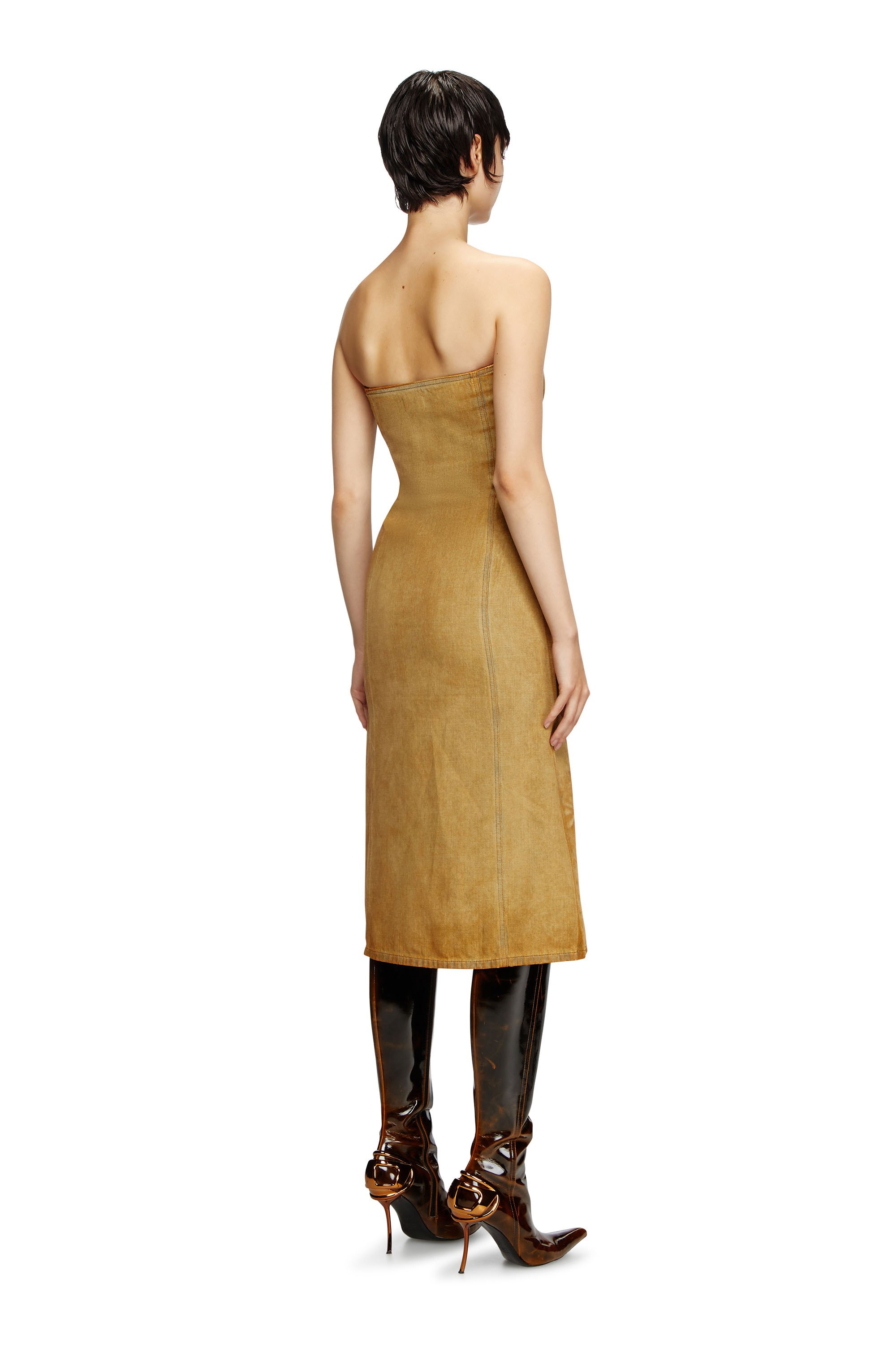 Diesel - DE-VILDRESS-FSF, Woman's Denim midi dress with rust-effect logo in Light Brown - 2