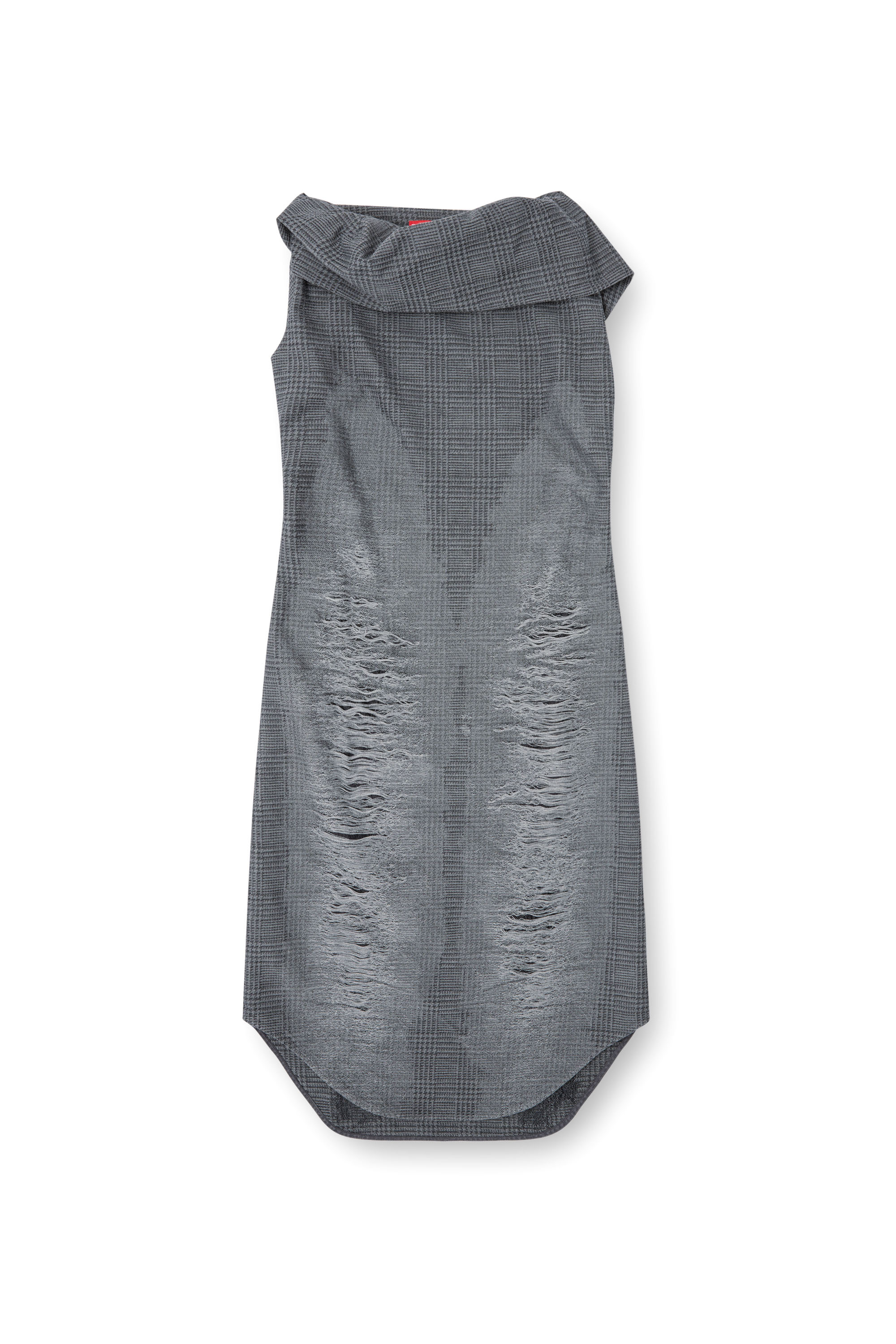 Diesel - D-MAUVE, Woman's Prince of Wales midi dress with distressing in Grey - 2
