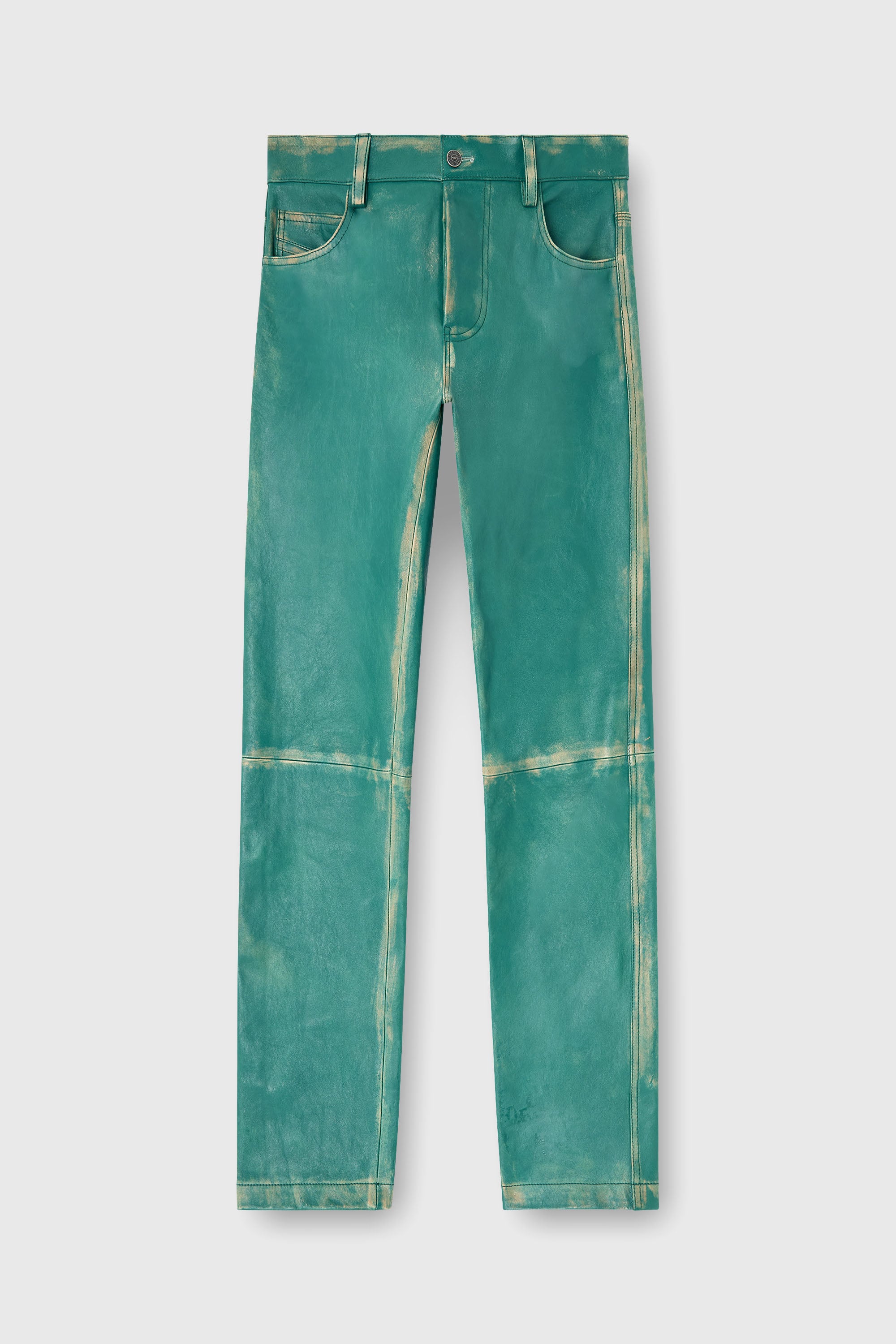 Diesel - P-OCKET, Man's Pants in treated leather in Dark Green - 2