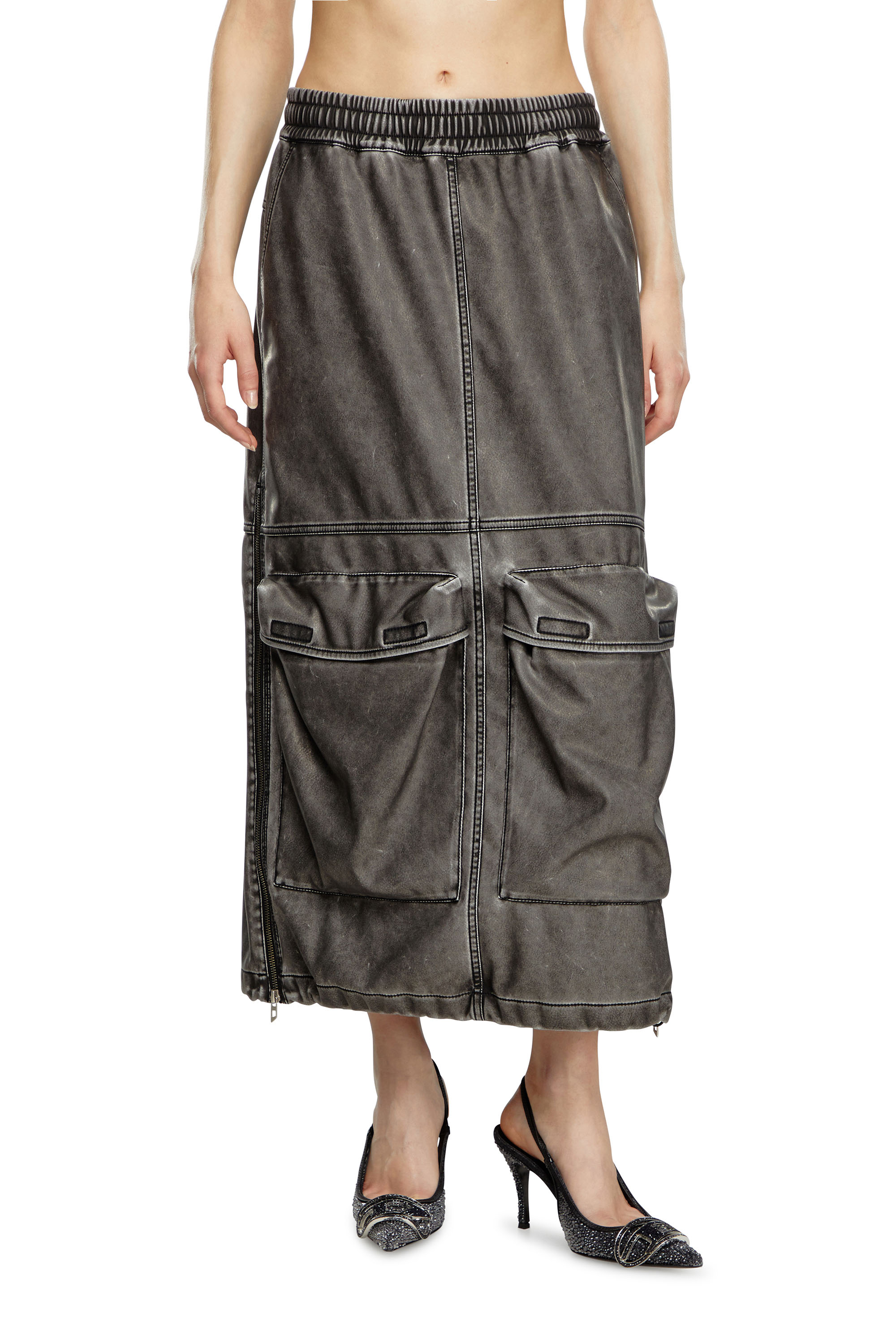 Diesel - O-DYSSEY-P1, Woman Long skirt in washed tech fabric in Grey - Image 1