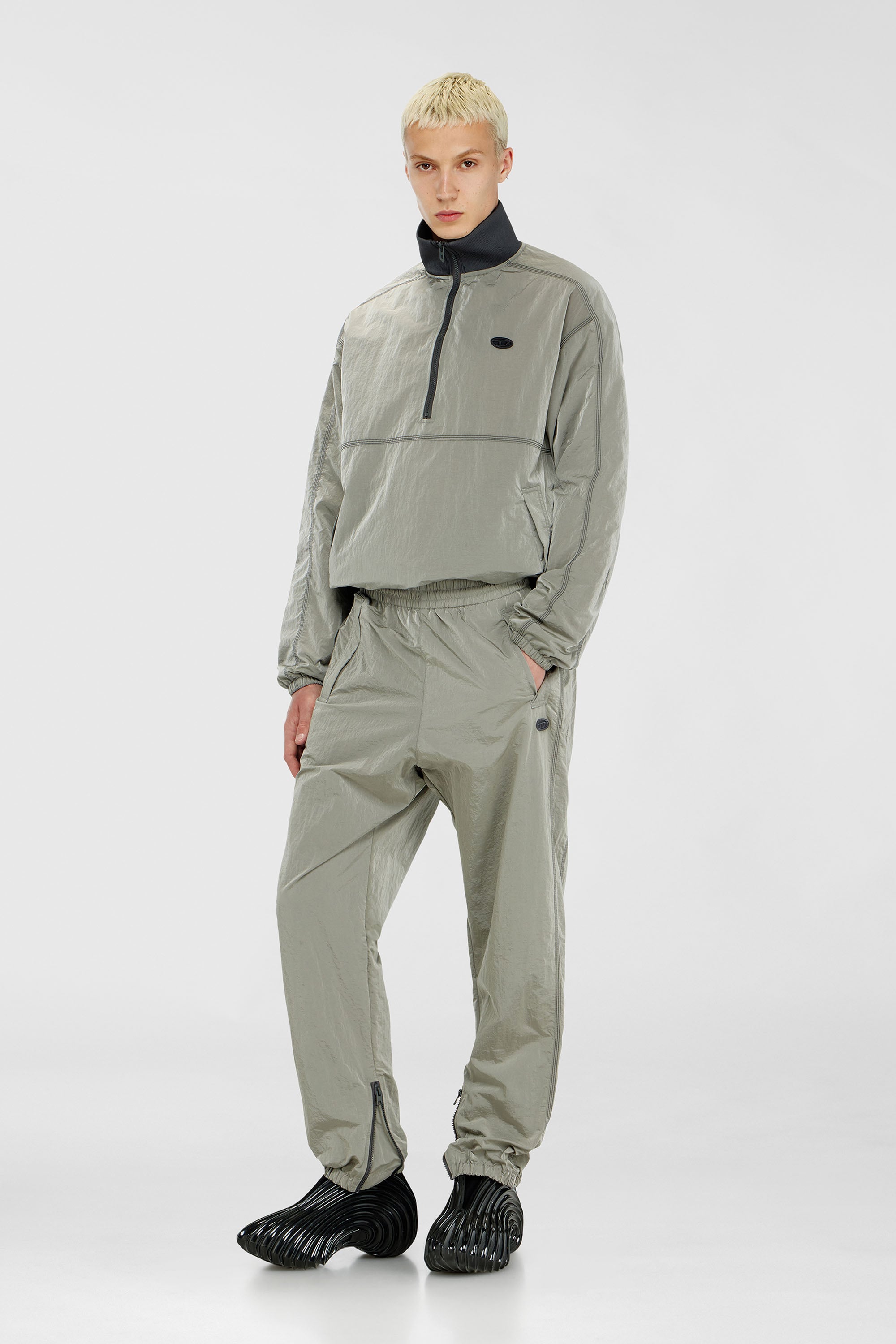 Diesel - P-ANOK, Man's Nylon pants with crinkle effect in Light Grey - 1