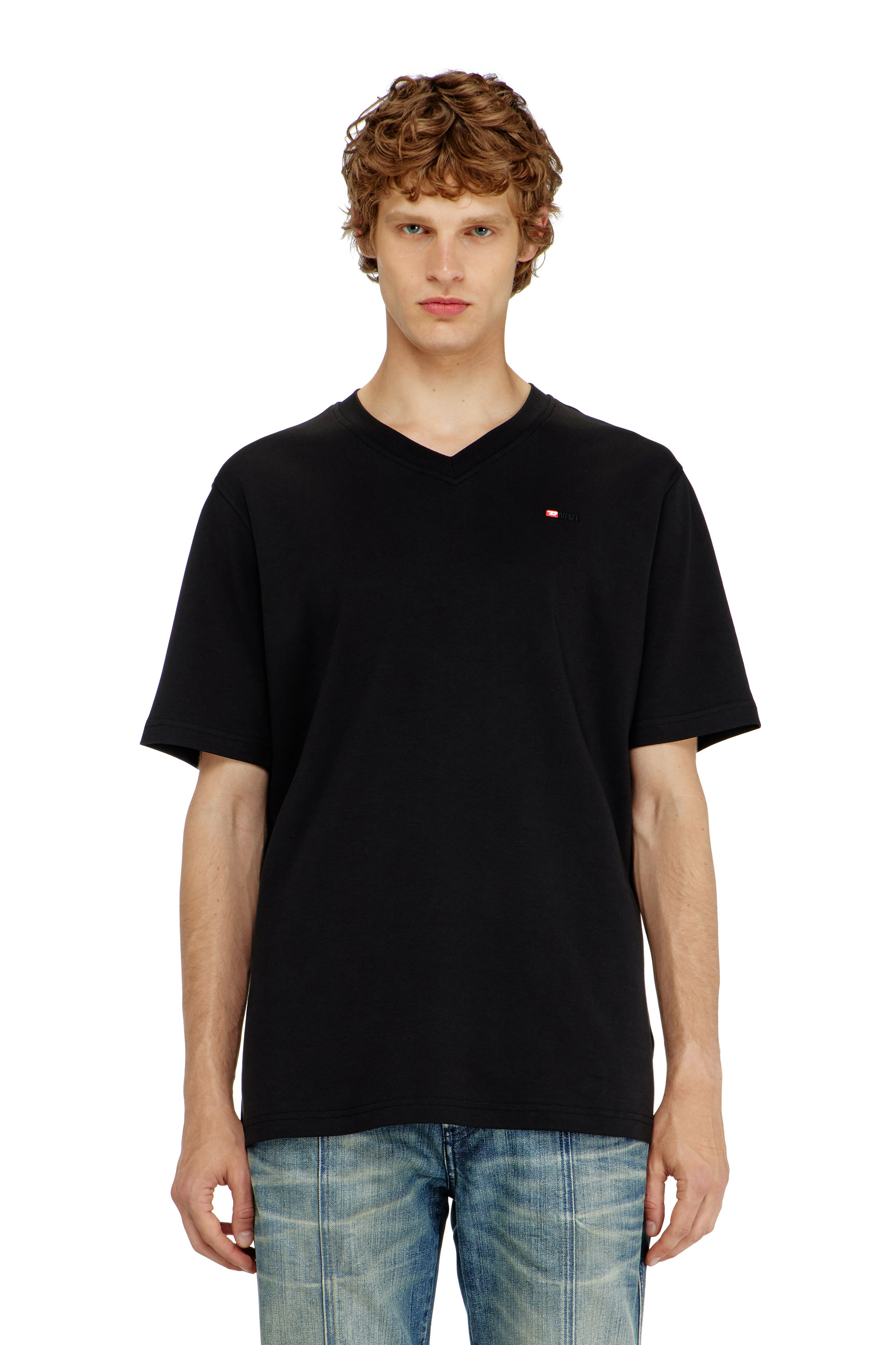 Diesel - T-ADJUST-V-MICRODIV, Man's V-neck T-shirt with micro logo embroidery in Black - 3