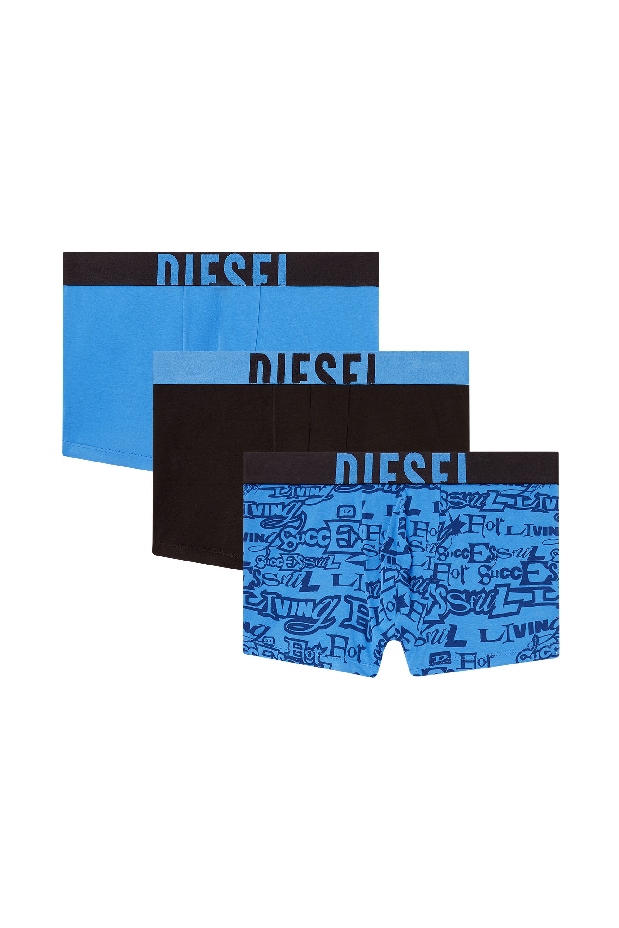 Diesel - DAMIEN-D-POP-3PACK-40, Man's Three-pack cotton trunks with bold logos in Blue/Black - 1