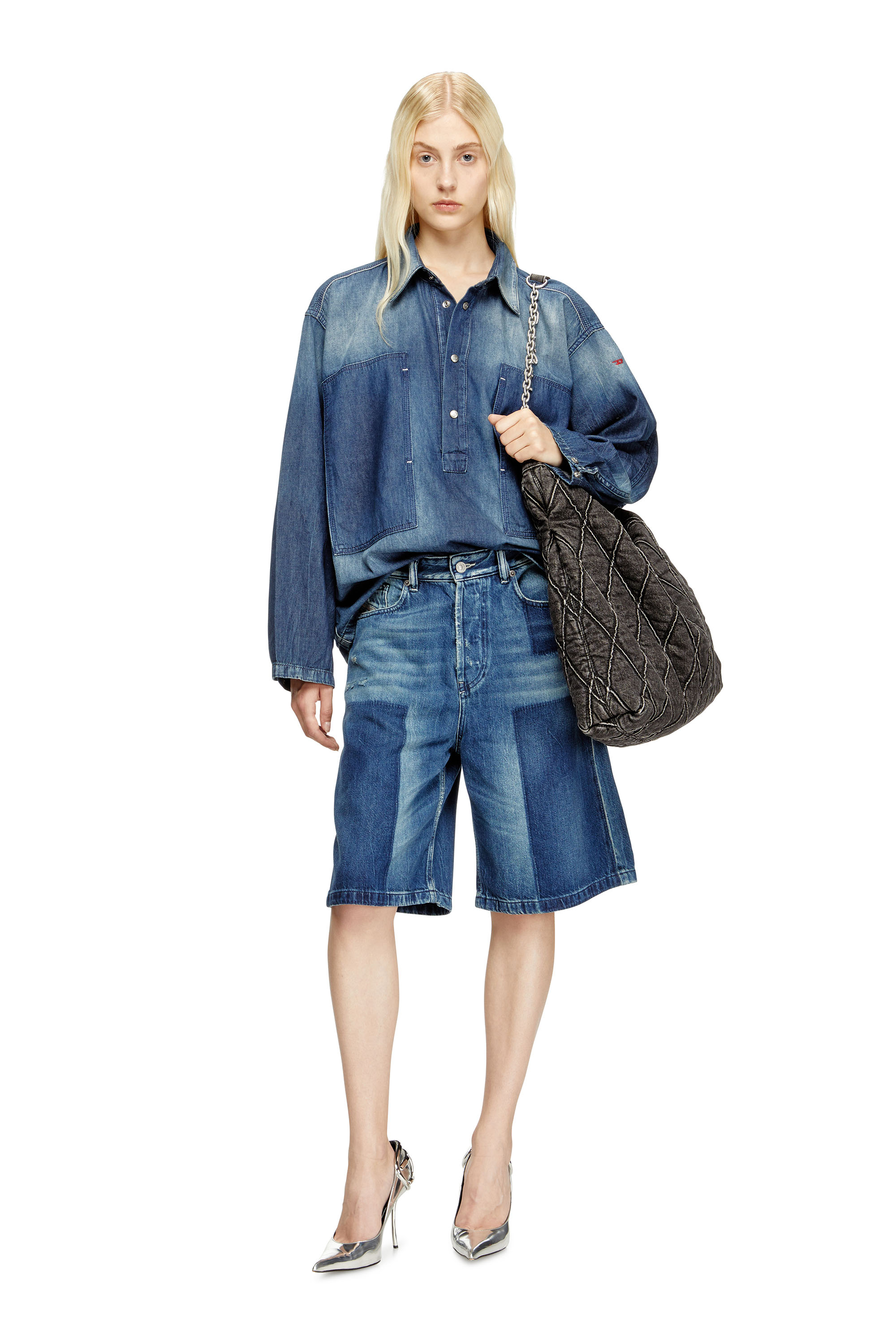 DE-SIRE-SHORT, Medium blue Diesel - DE-SIRE-SHORT, Woman's Shorts in contrast-effect denim in Medium blue - 1