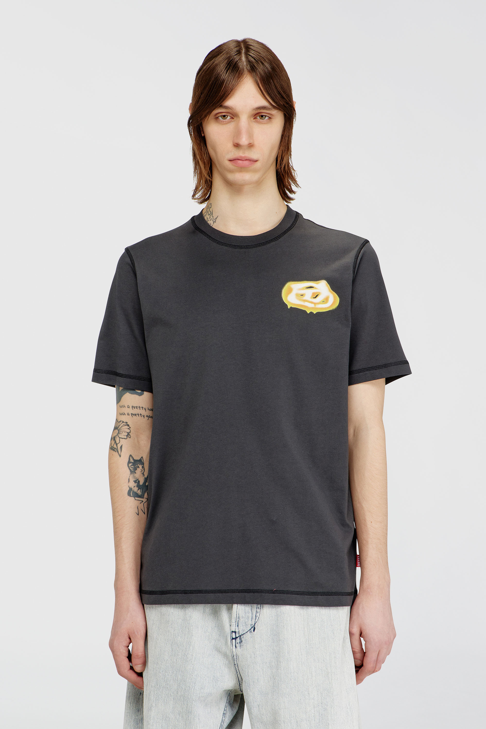 Diesel - T-ADJUST-V7, Man's T-shirt with Oval D logo print in Dark grey - 3