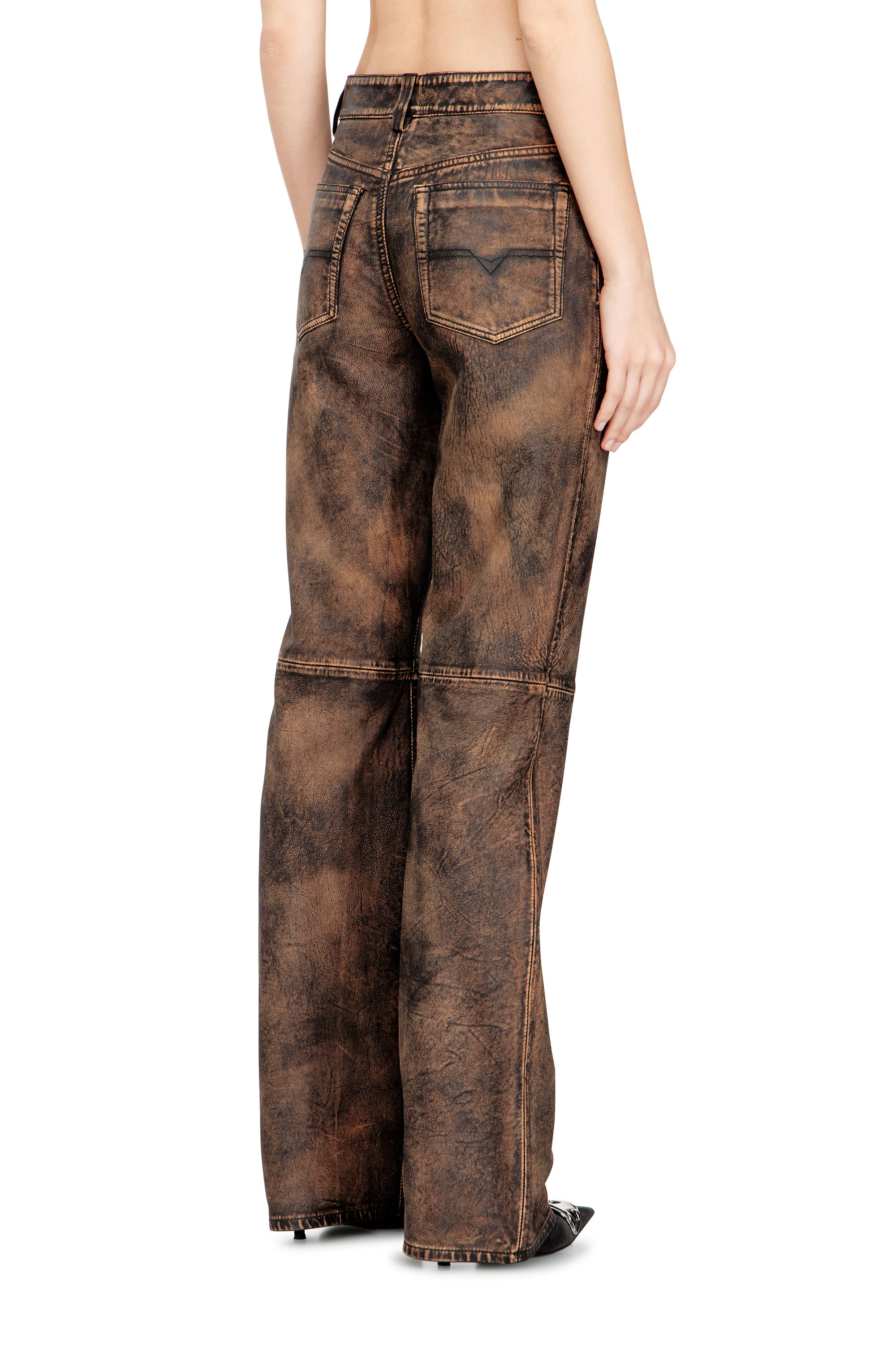 Diesel - L-YSA, Woman's Jean-cut distressed leather pants in null - 4