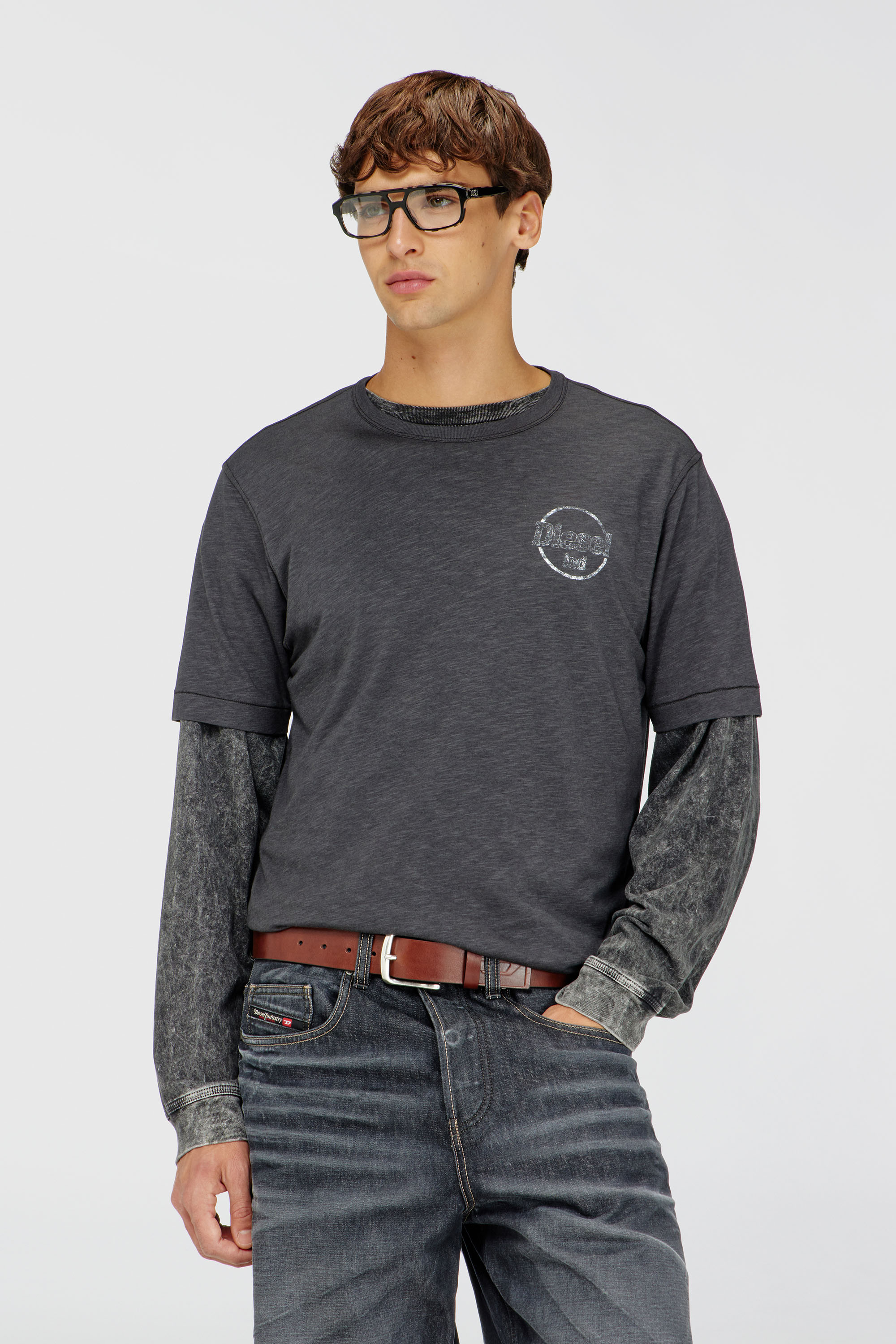 Diesel - T-ADJUST-B11, Man's T-shirt in slub jersey with crack print in Dark grey - 3