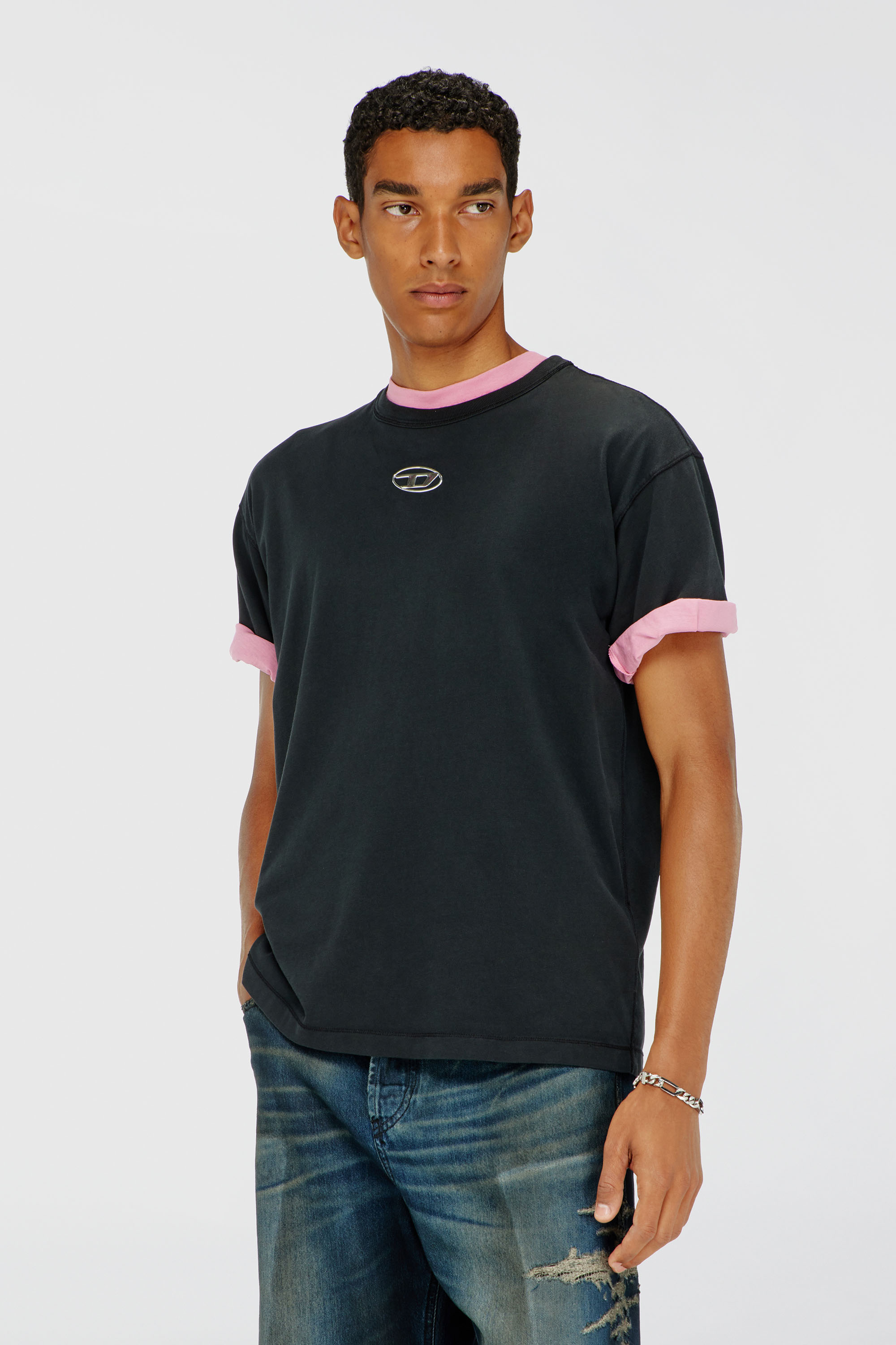 Diesel - T-NORM-IOD, Man's Light cotton T-shirt with metallic Oval D logo in Black - 3