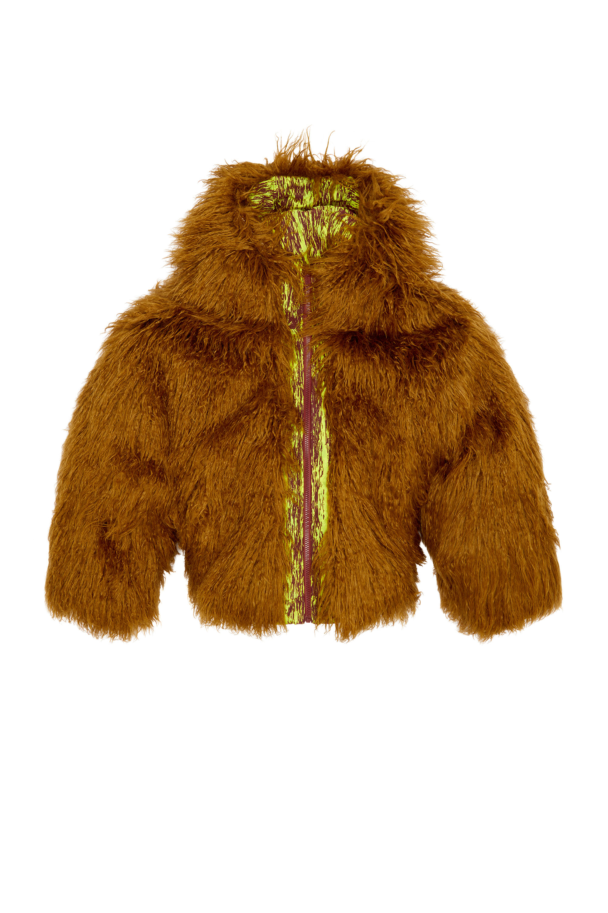 Diesel - W-ASABI, Woman's Reversible devoré and shaggy hair jacket in Brown - 3