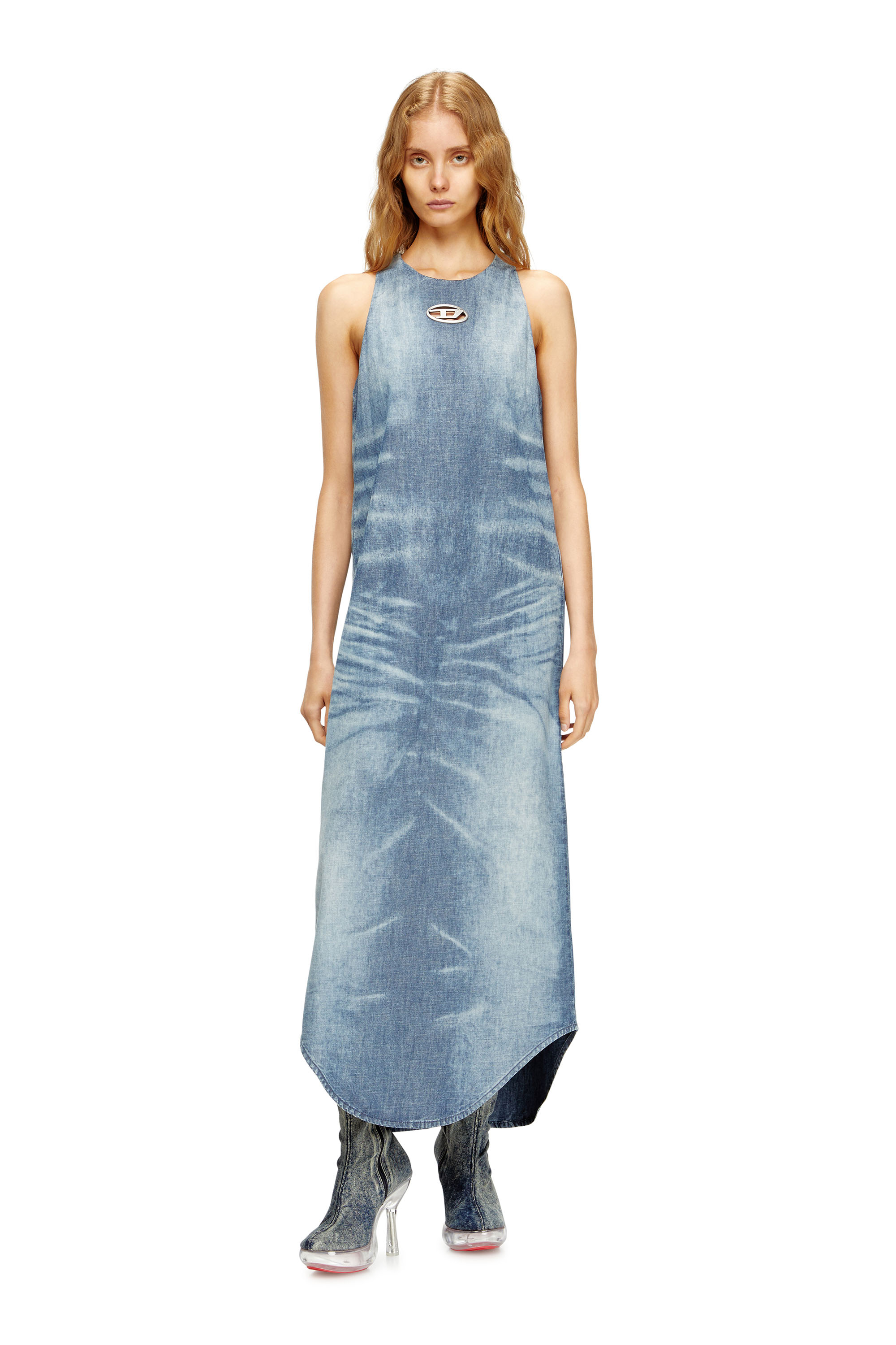 Diesel - DE-LINA-S, Woman's Long dress in marbled denim in Light Blue - 3