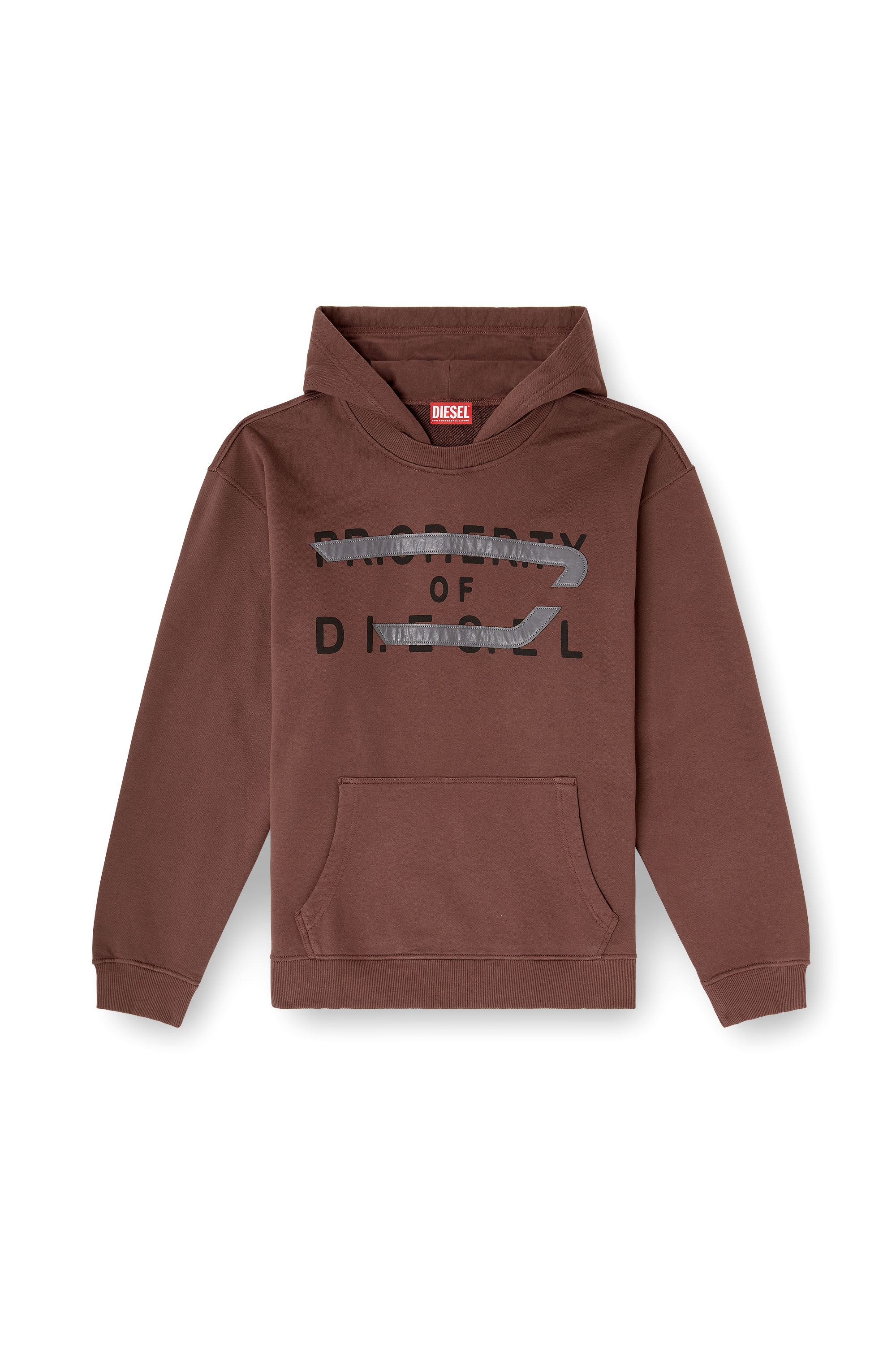 Diesel - S-NORMAN-HOOD, Man's Cotton hoodie with D appliqué in Brown - 3