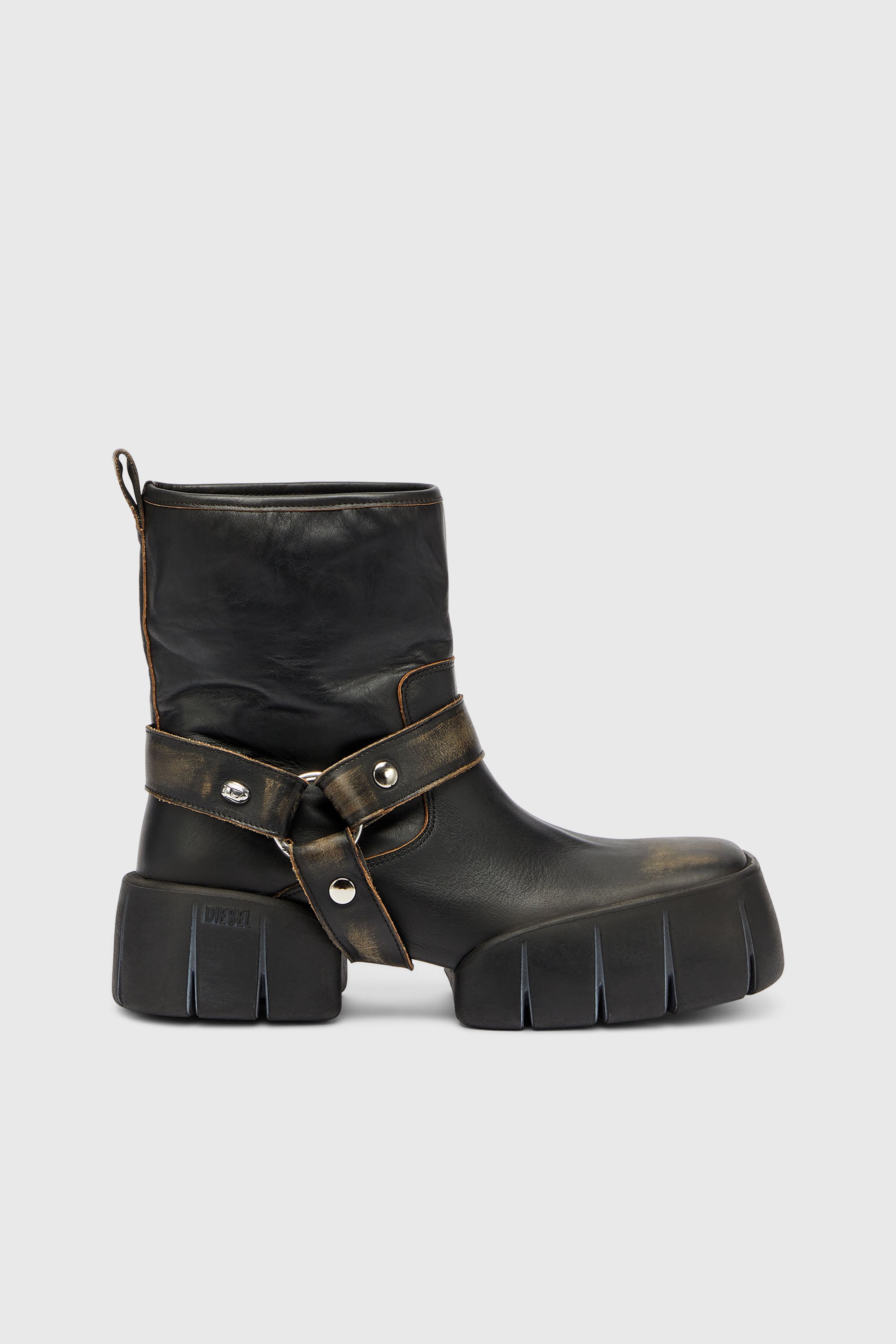 Diesel - D-TEX TU, Man's D-Tex - Biker boots in distressed leather in Dark Brown - 1