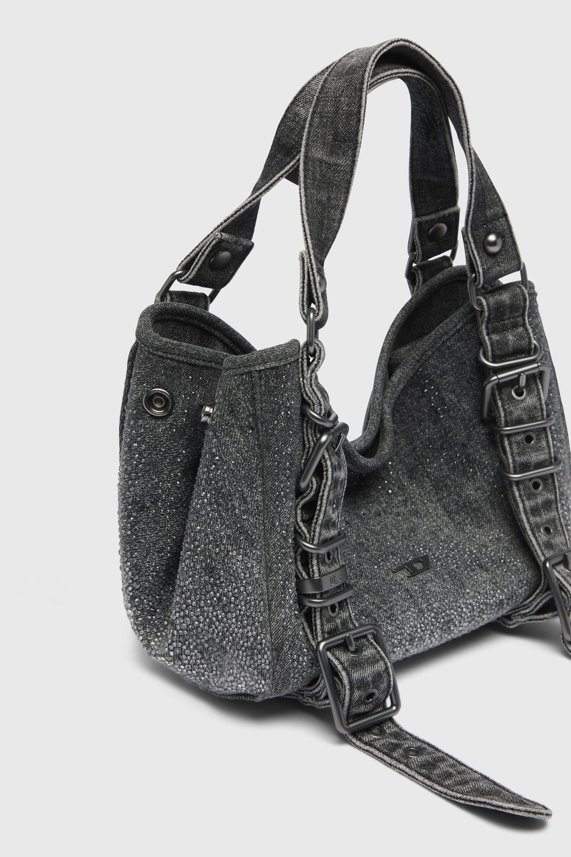 Diesel - D-ONE TOPHANDLE S, Woman's D-One-Small top-handle bag in crystal solarised denim in Black - 5