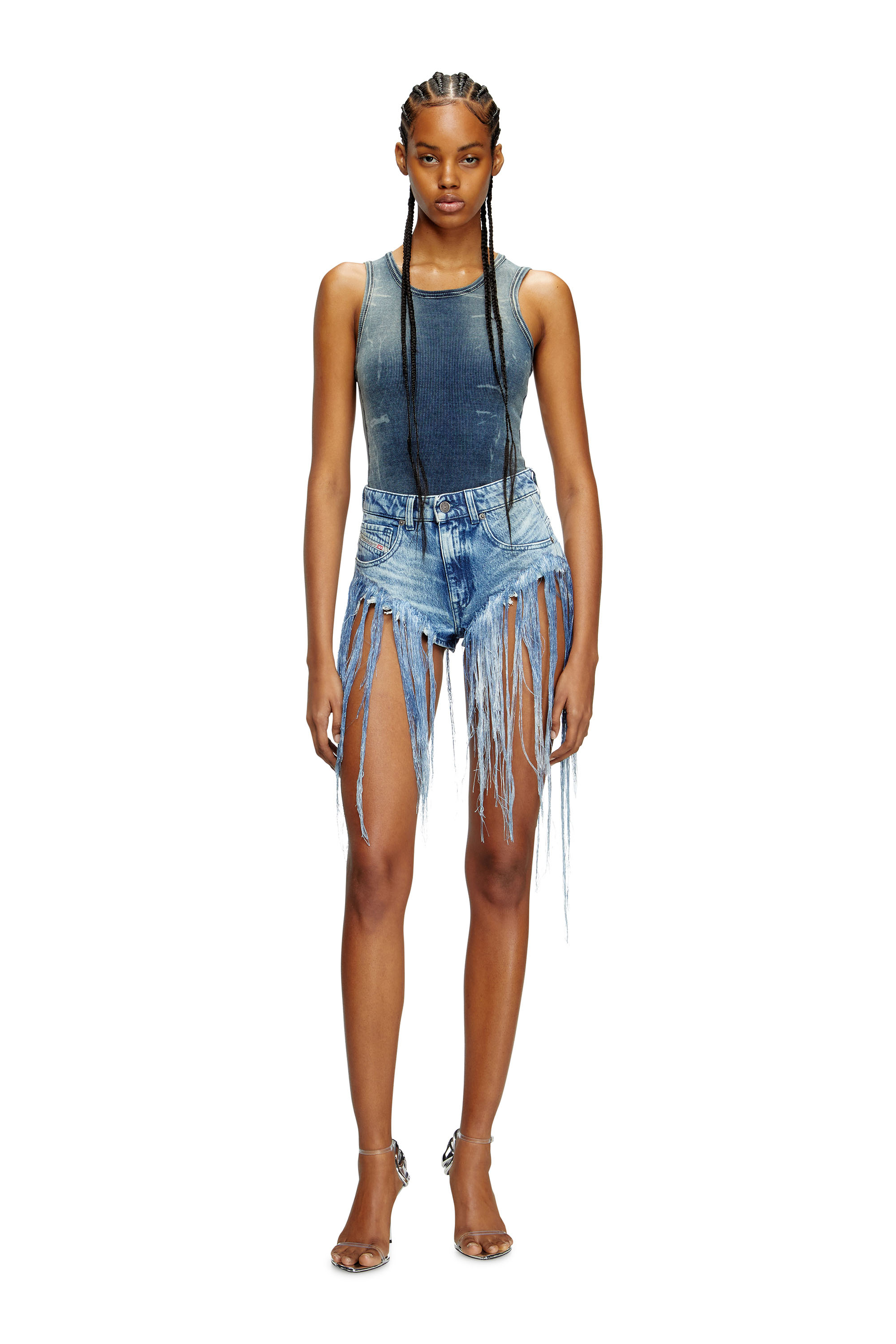 Diesel - DE-JIZZ-FSG, Woman's Shorts in distressed fringed denim in Medium blue - 2