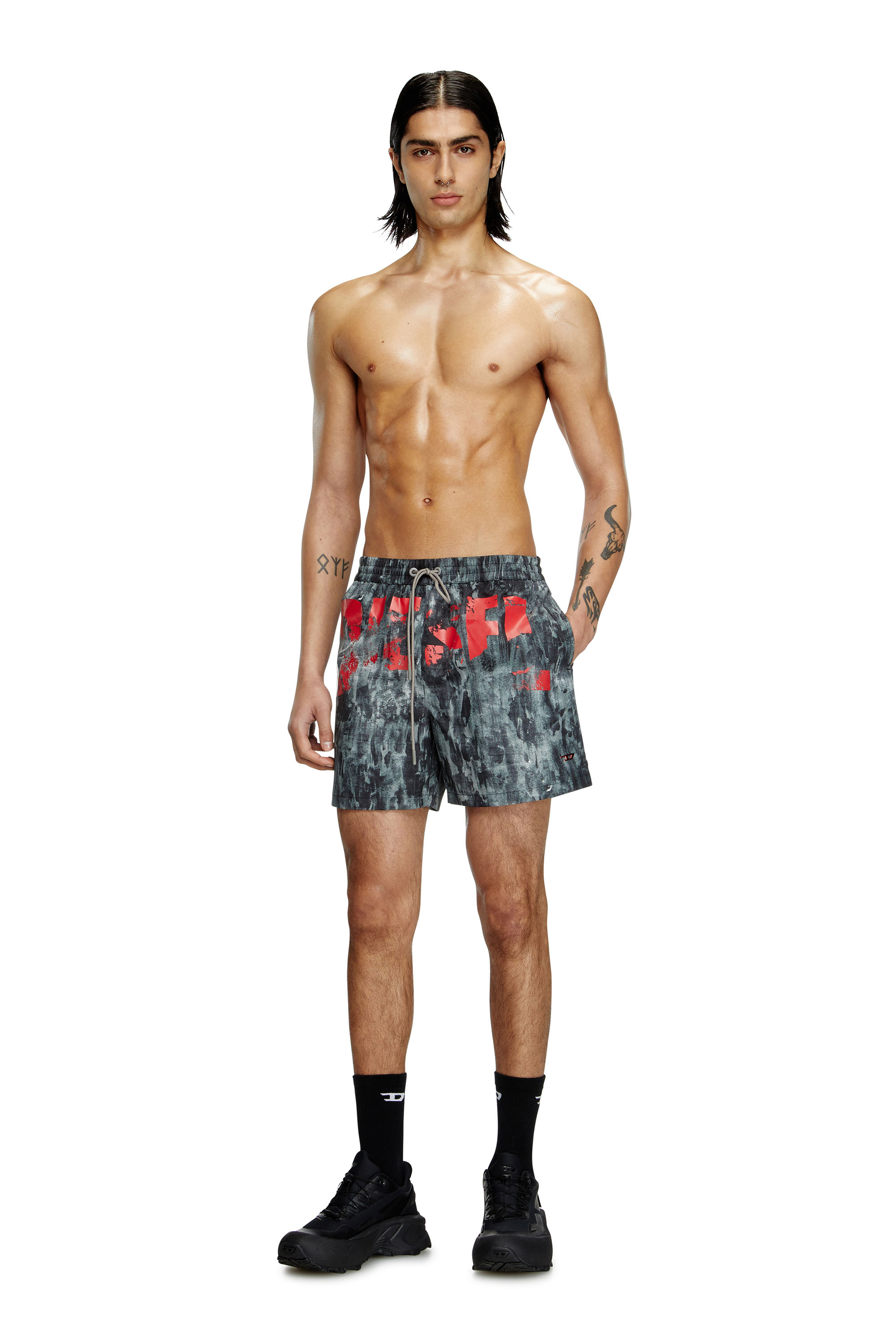 Diesel - RIO-41-D-POP, Man's Mid-length swim shorts with graphic print in Black - 1