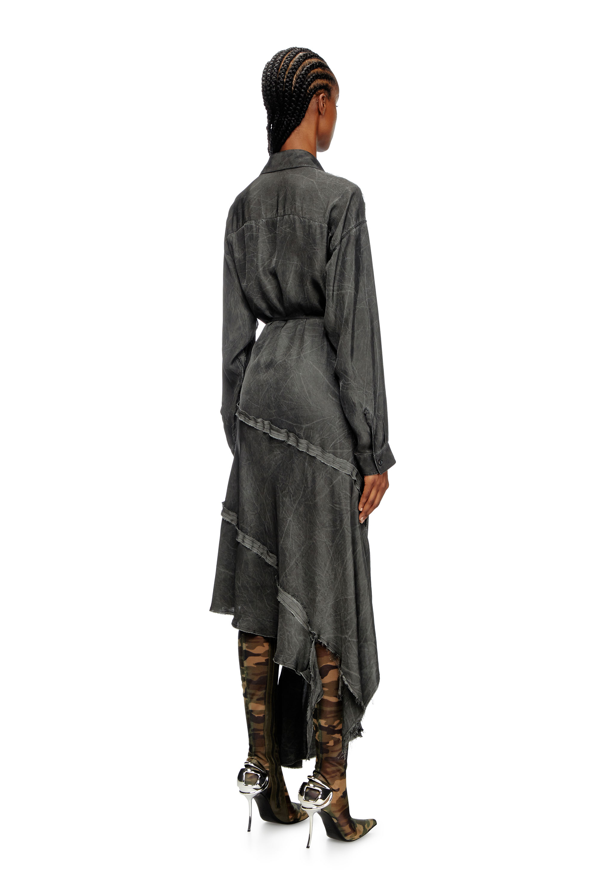 Diesel - D-RAVEN-Q1, Woman's Asymmetrical long-sleeve dress in Dark grey - 4