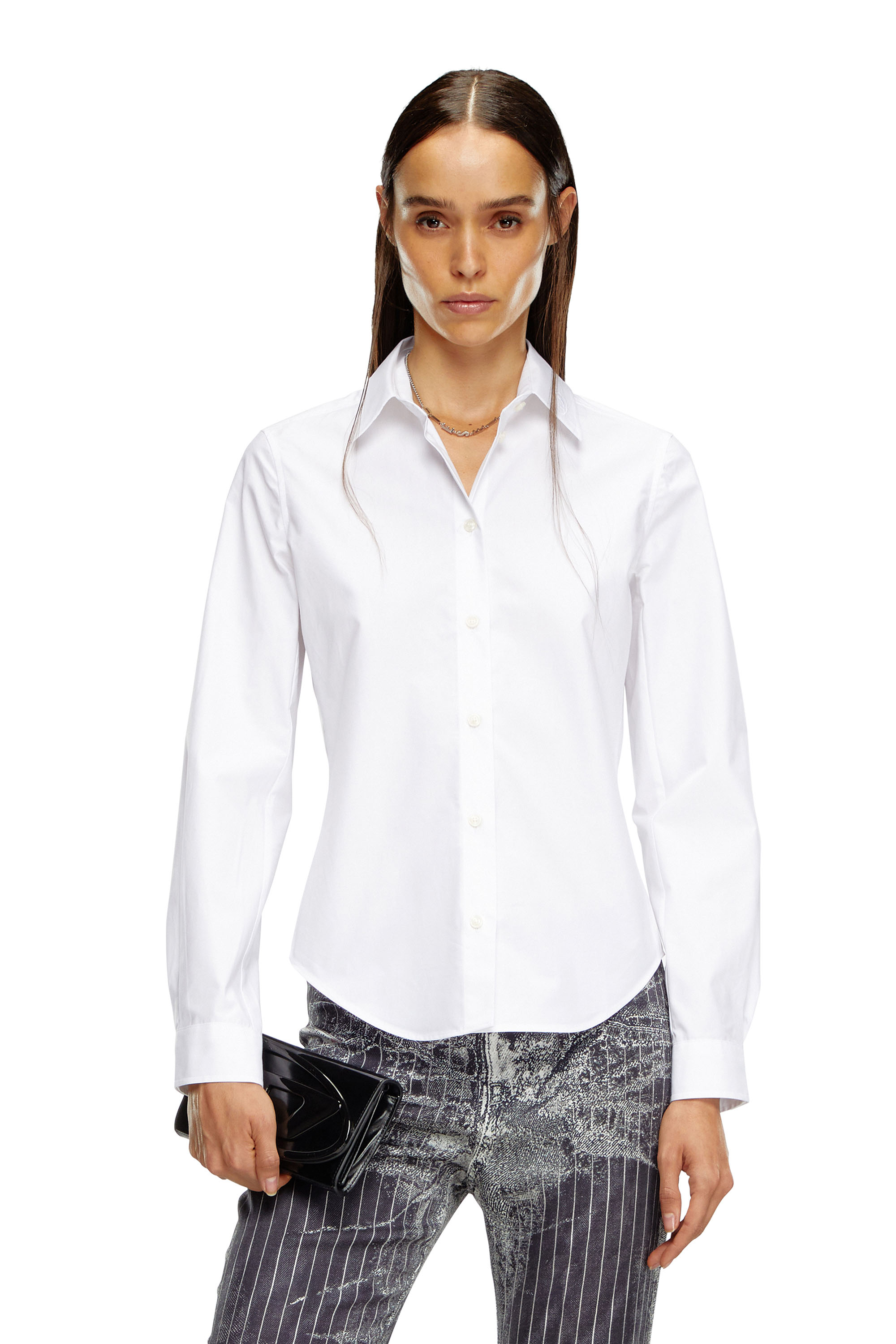 Diesel - C-GISEL-P1, Woman Shirt with logo-embroidered collar in White - Image 1