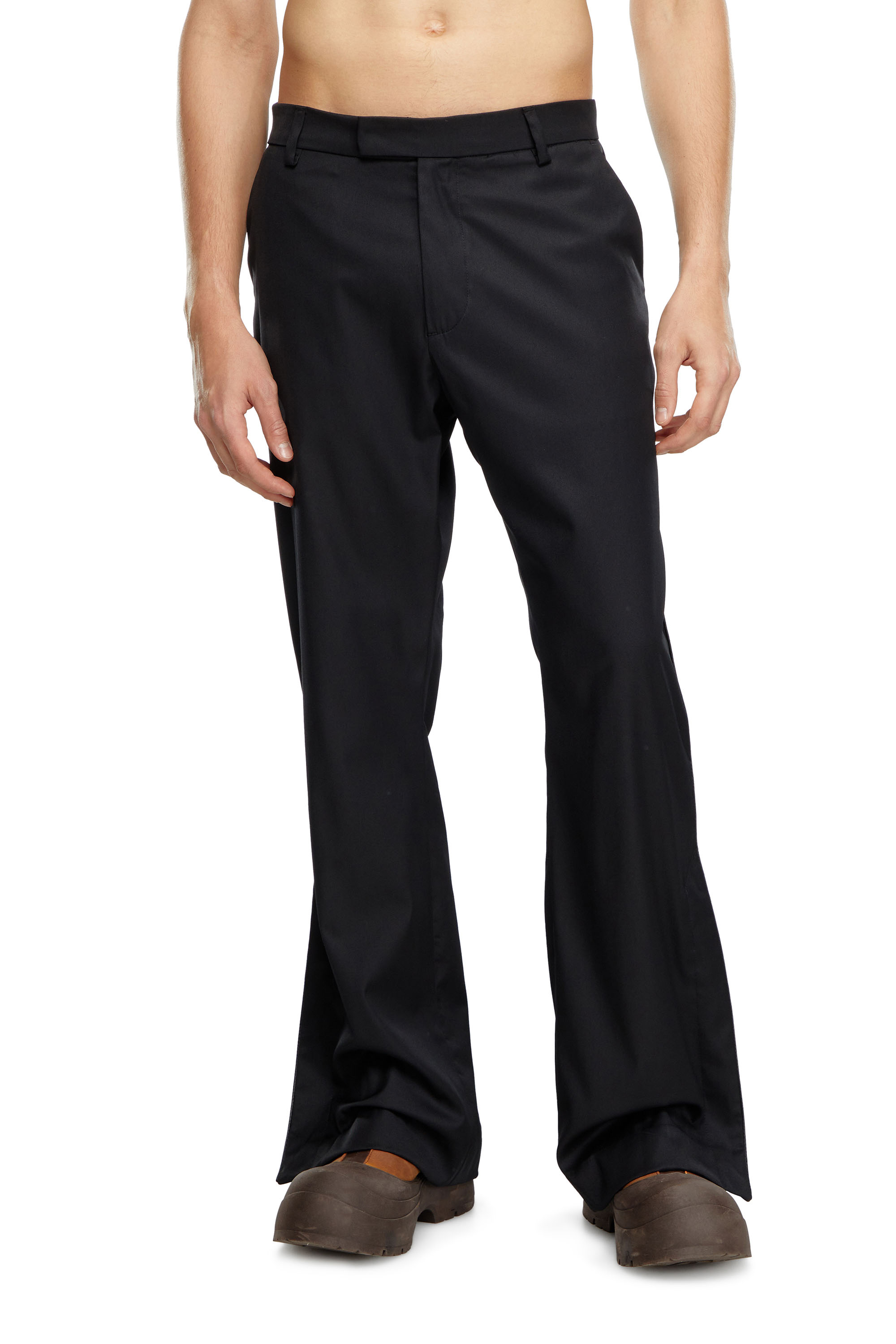Diesel - P-AMMIR, Man Wool-nylon pants with side slits in Black - Image 1