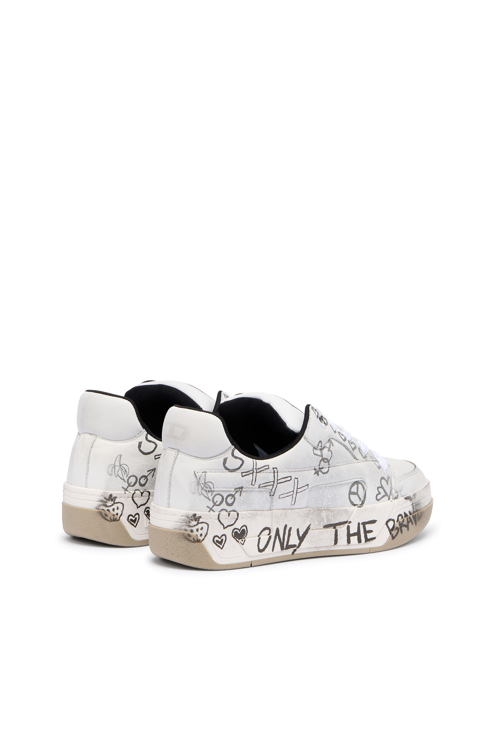Diesel - S-D-OLLIE LOW, Man's D-Ollie-Leather sneakers with graffiti print in White - 3
