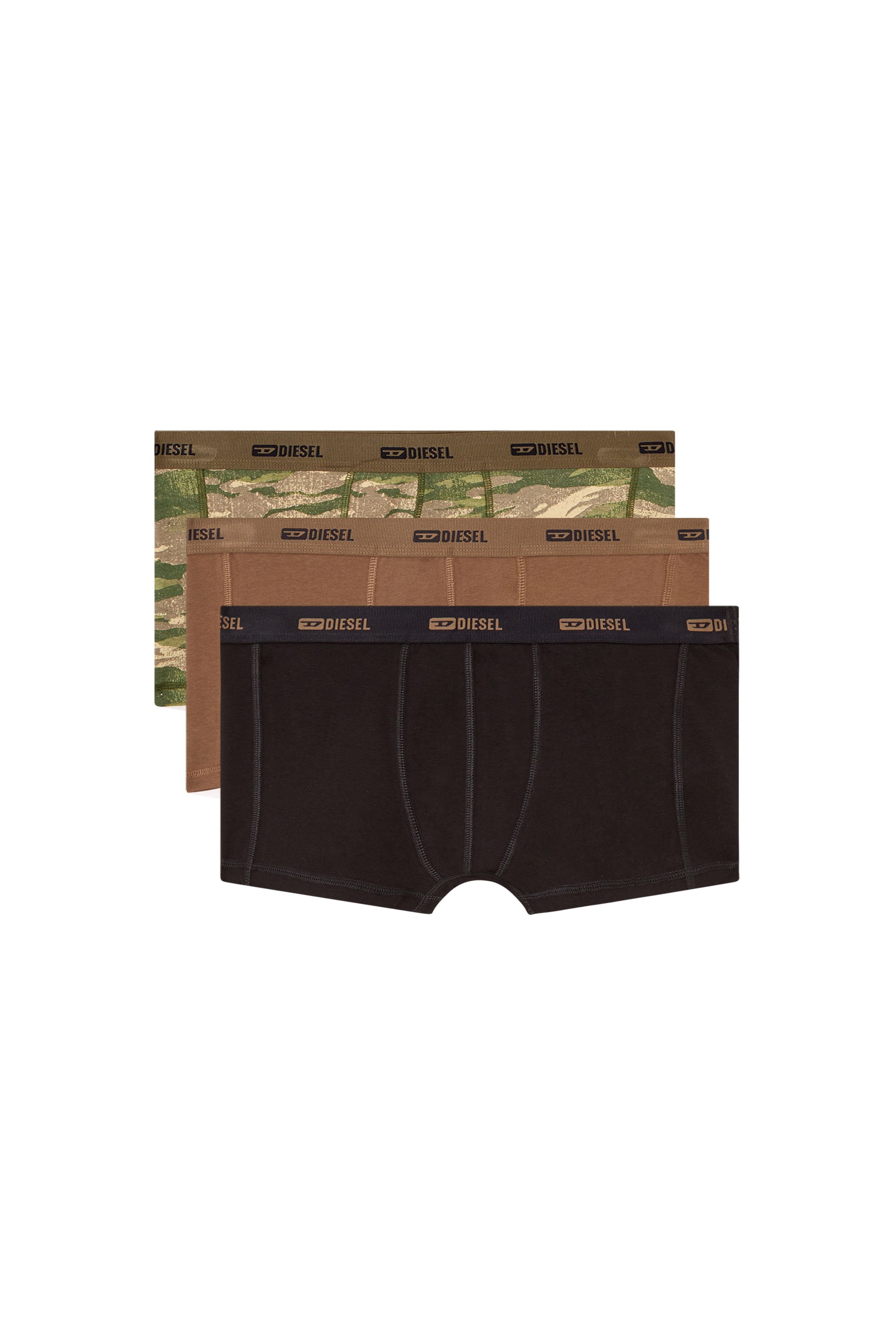 Diesel - DAMIEN-UTLT-3PACK, Man's 3-pack of boxer briefs plain and camo in Brown/Green - 1