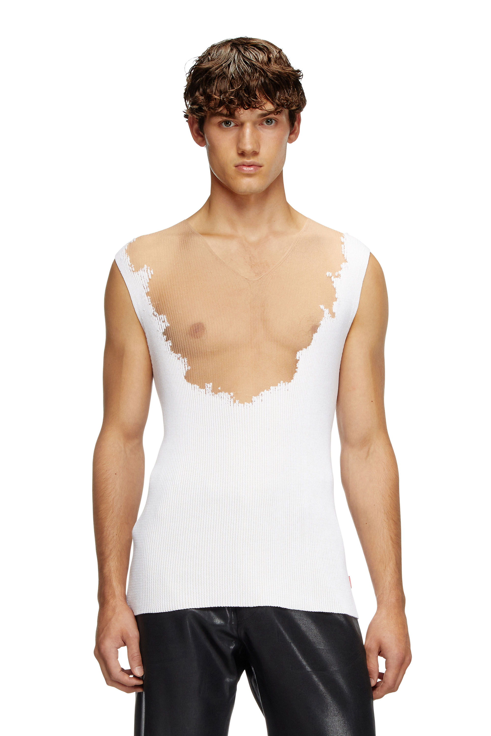 Diesel - K-ORAZIO, Man's Knit tank top with devoré sweat stains in White - 1