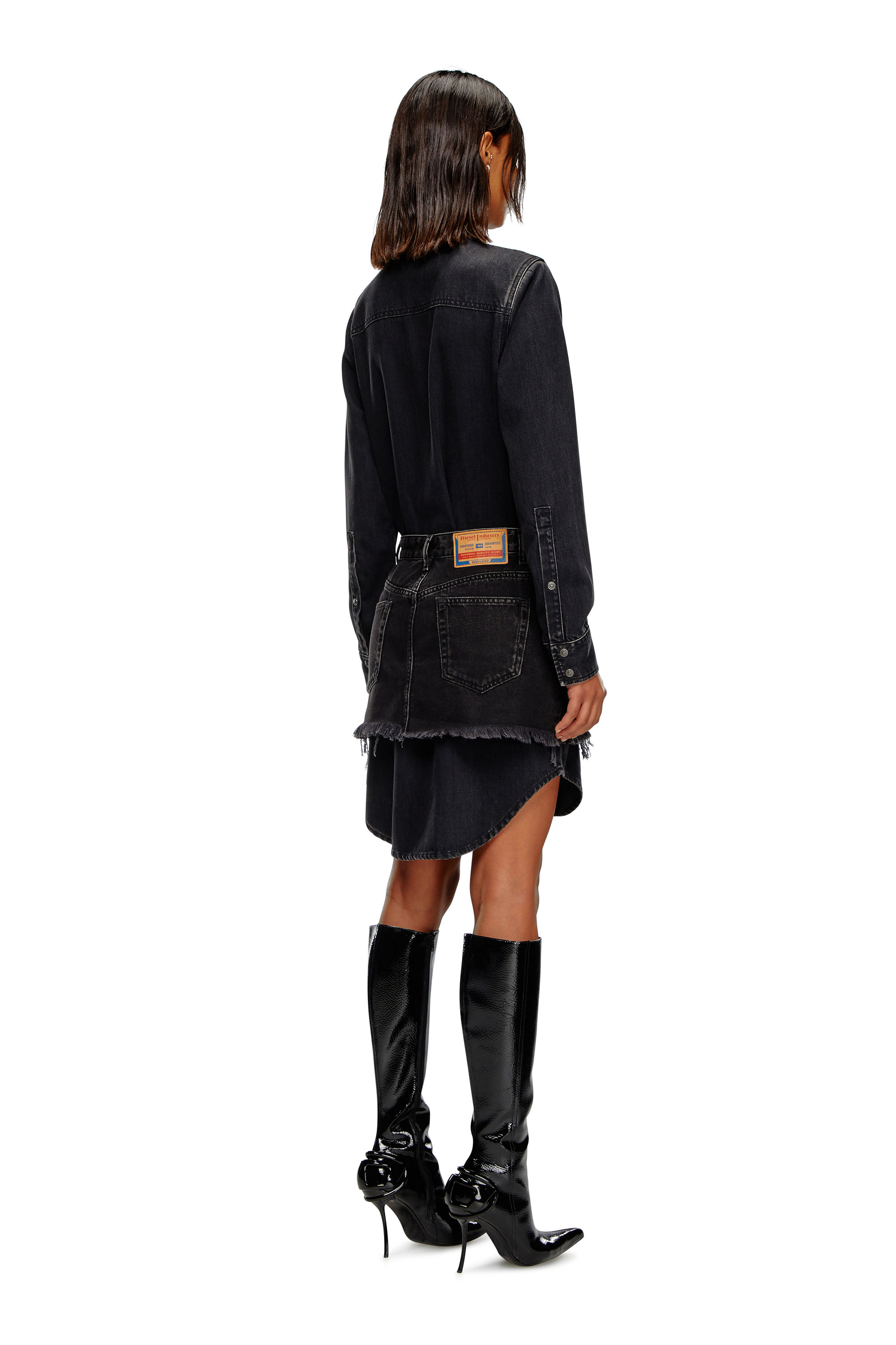 Diesel - DE-DESY-D, Woman Denim dress with skirt detail in Black - Image 3