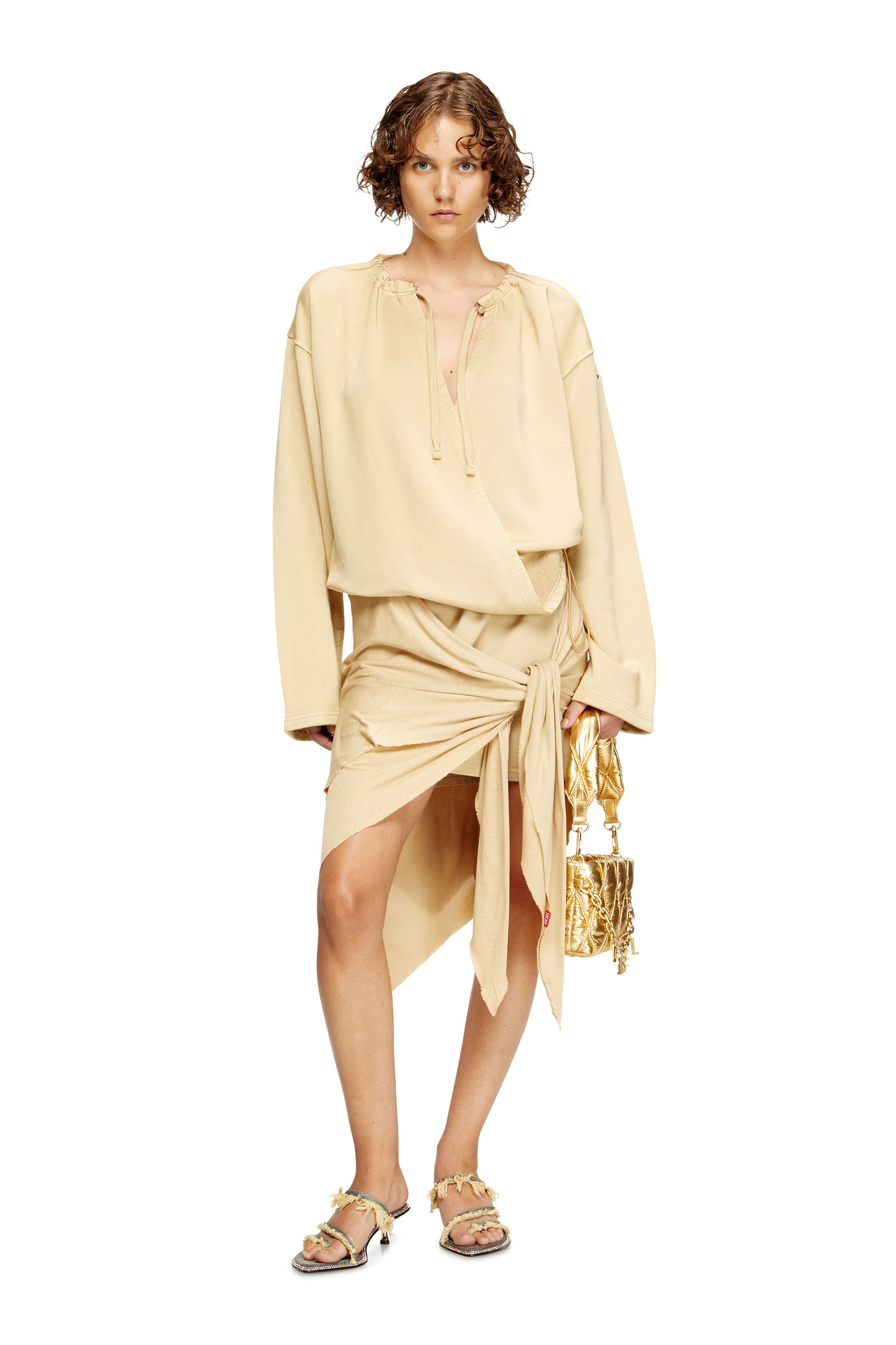 Diesel - D-CREED, Woman's Draped dress with ruched skirt in Beige - 1