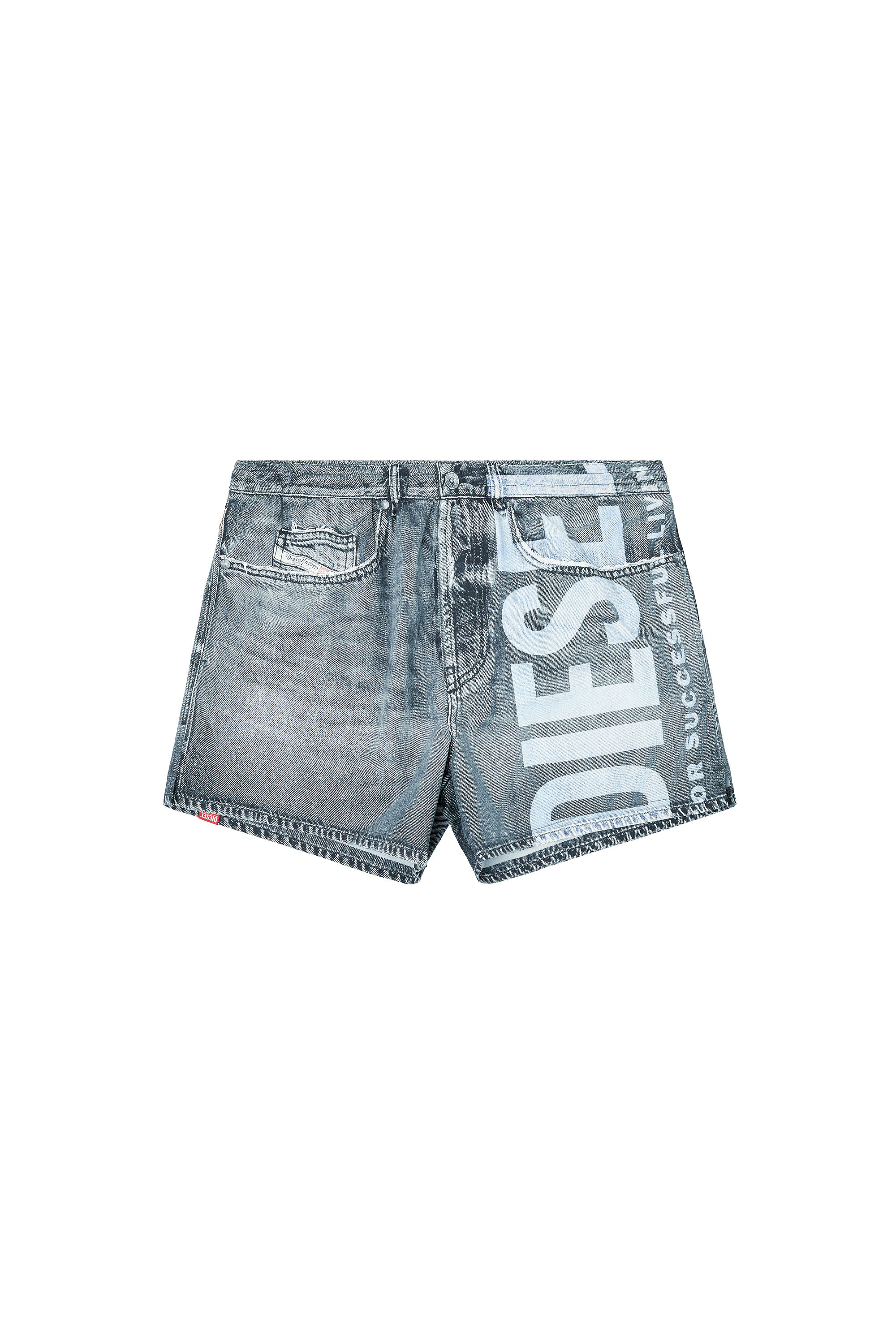 Diesel - KEN-37-DNM, Man's Mid-length trompe l'oeil-denim swim shorts in Grey - 4