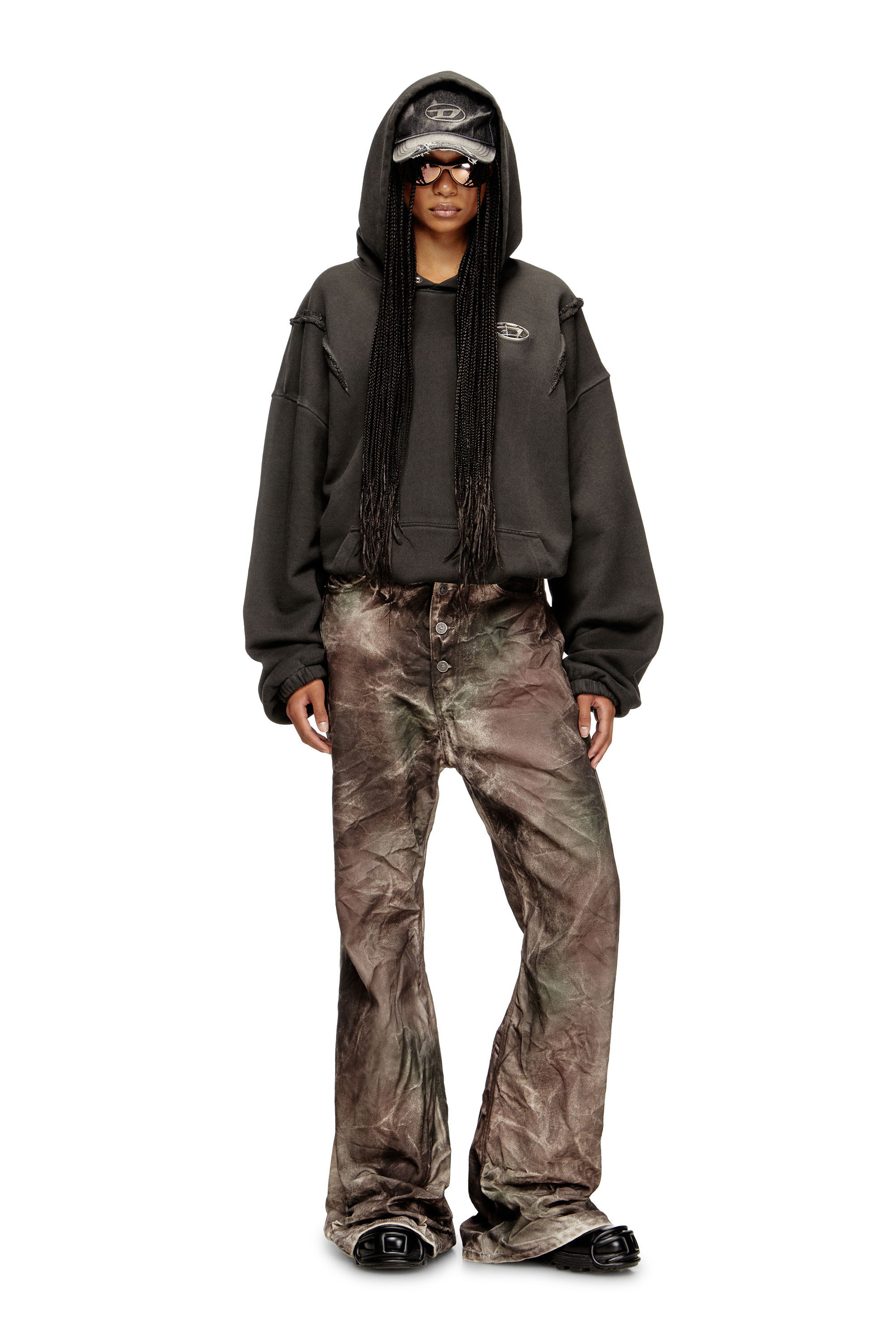 Diesel - P-THUG-PANT, Unisex's Pants in crinkled camo canvas in Brown/Green - 7