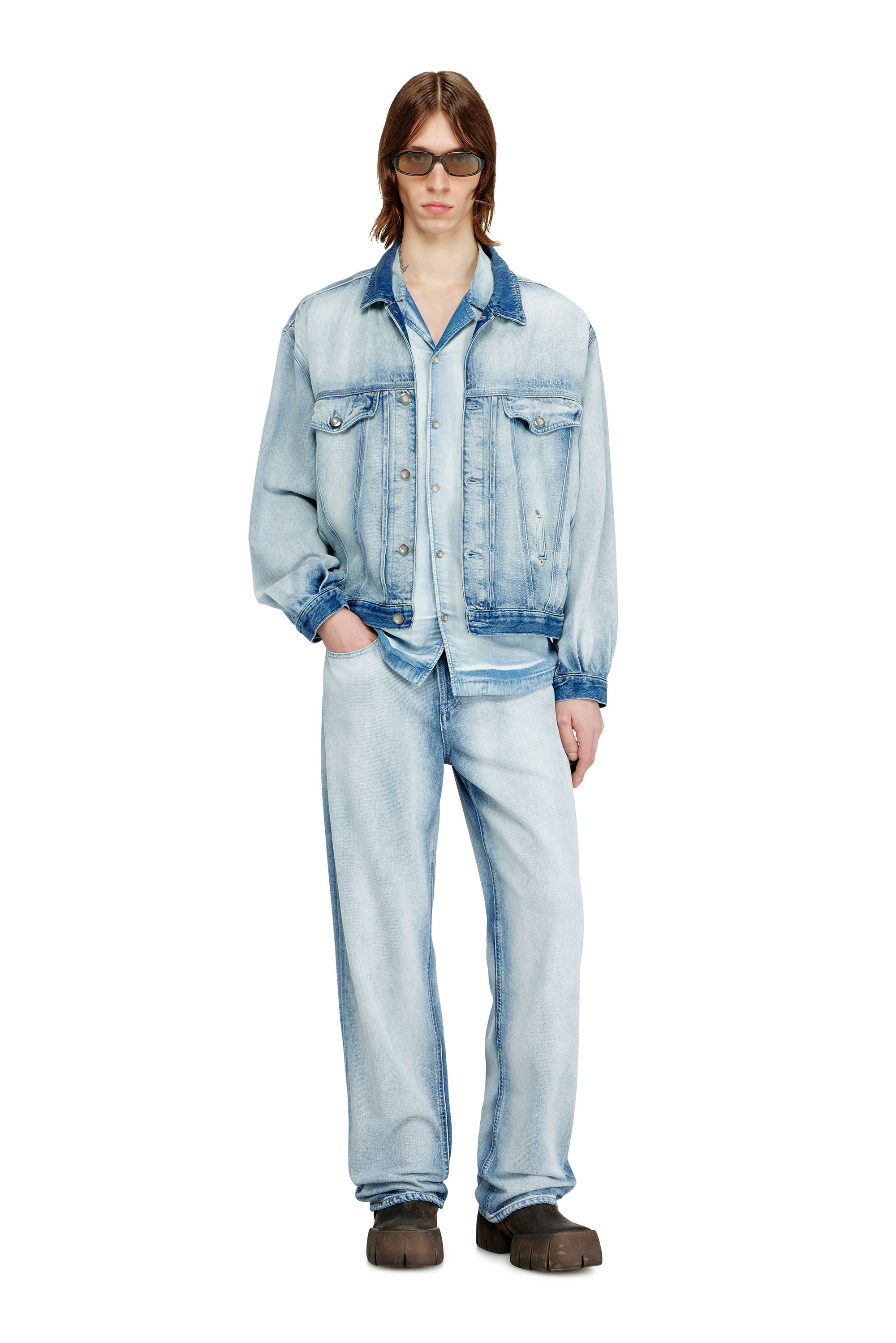 Diesel - D-DENVER-FSI1, Unisex's Trucker jacket in medium-light skeleton denim in Light Blue - 2