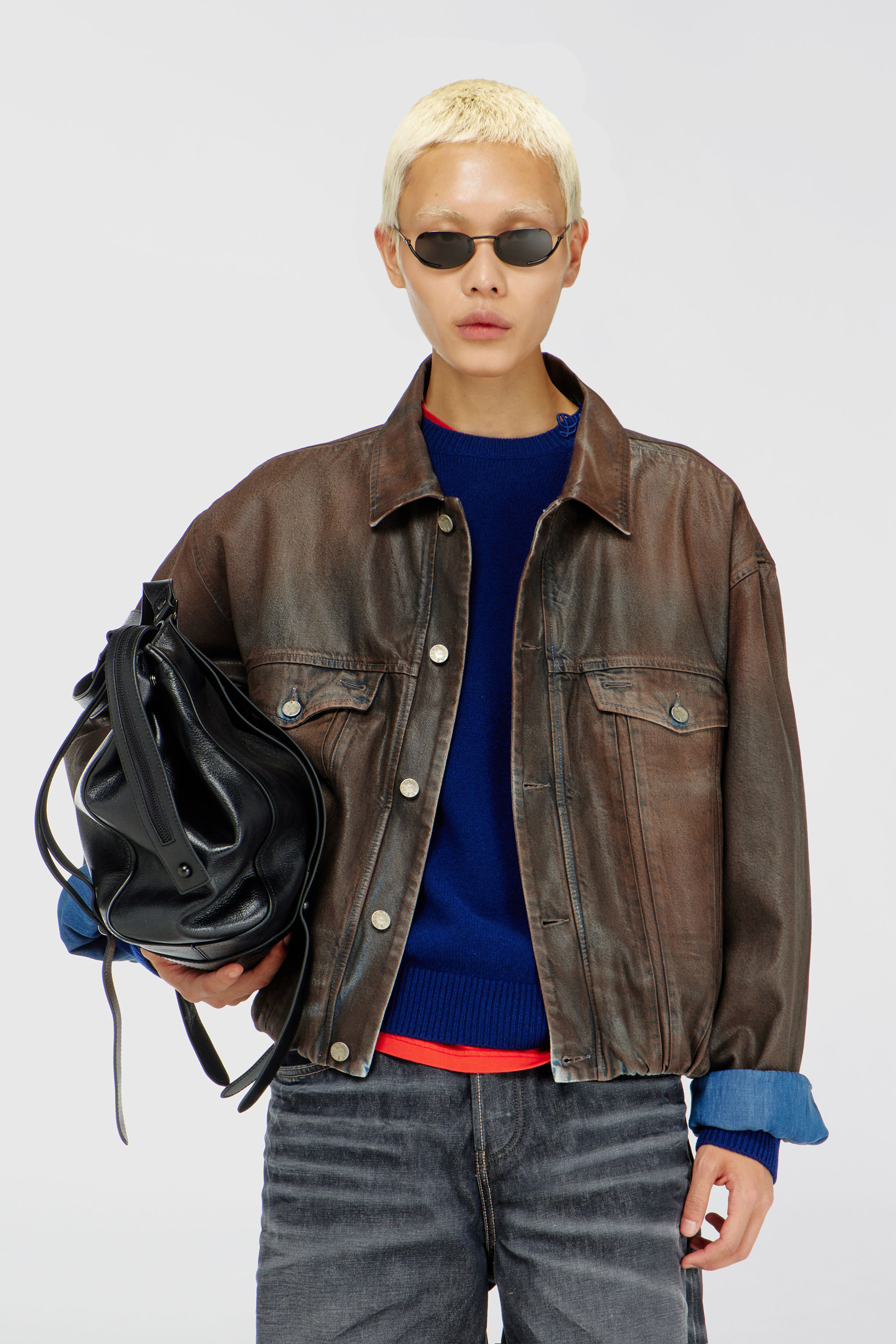 Diesel - D-MORVI-S, Unisex's Trucker jacket in coated denim in null - 1
