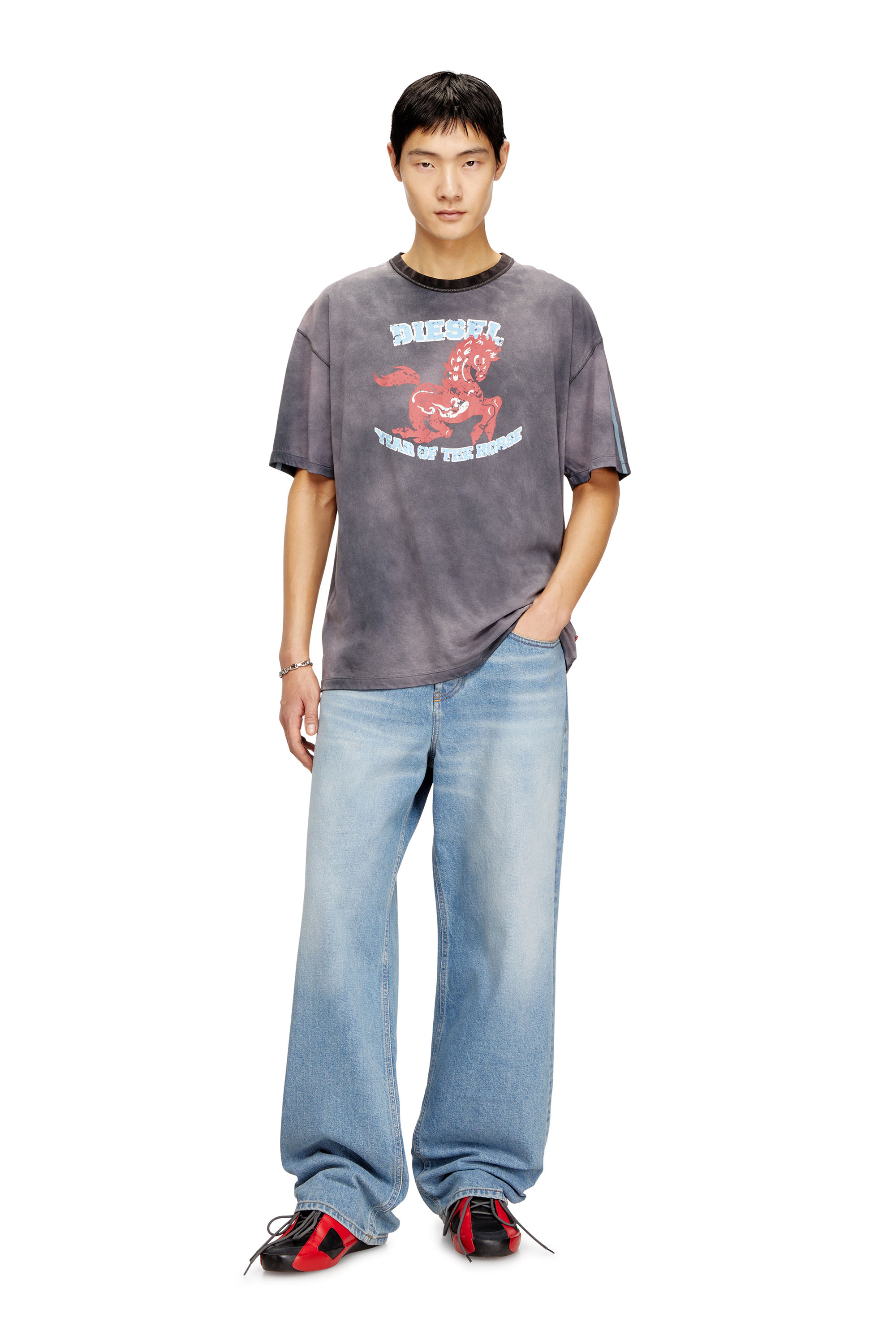 Diesel - CL-T-BOXT-HORSE, Man's Cotton T-shirt with horse graphic print in Grey - 2