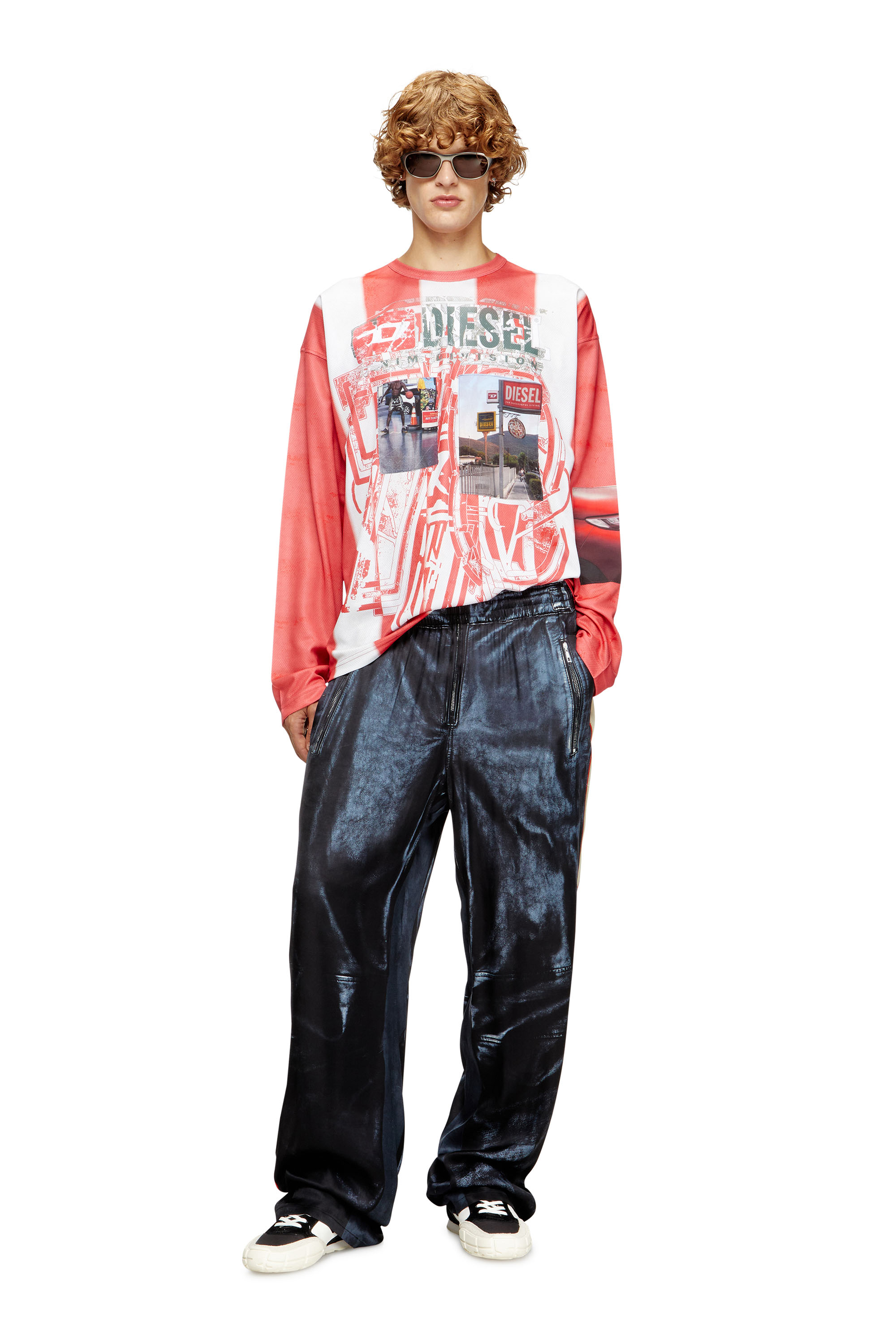 P-THECKS-NMAN, Black/Blue Diesel - P-THECKS-NMAN, Man's Viscose trousers with biker print in Black/Blue - 1