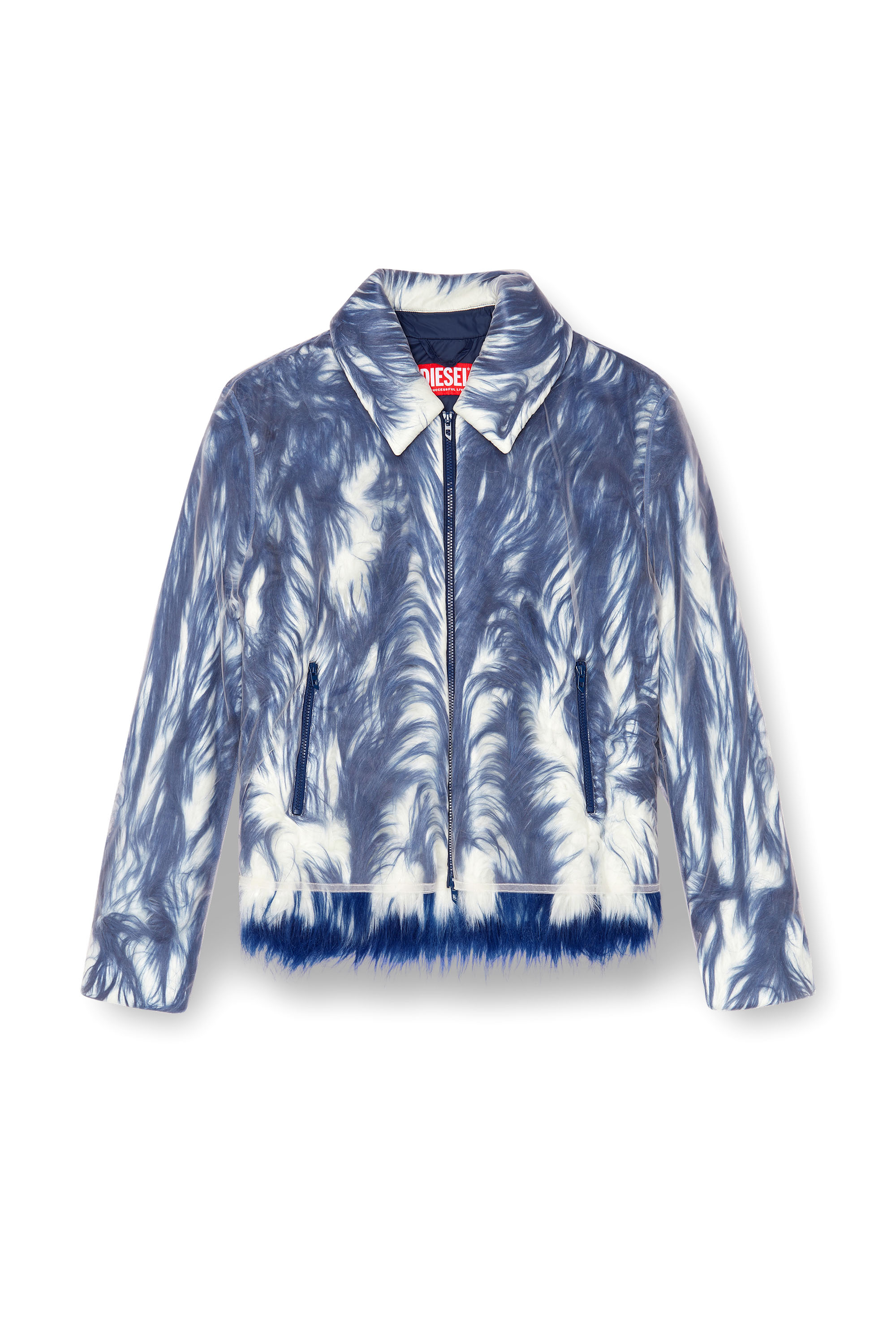 Diesel - W-WOUFY, Man's Fluffy jacket with sheer tulle overlay in Blue - 3