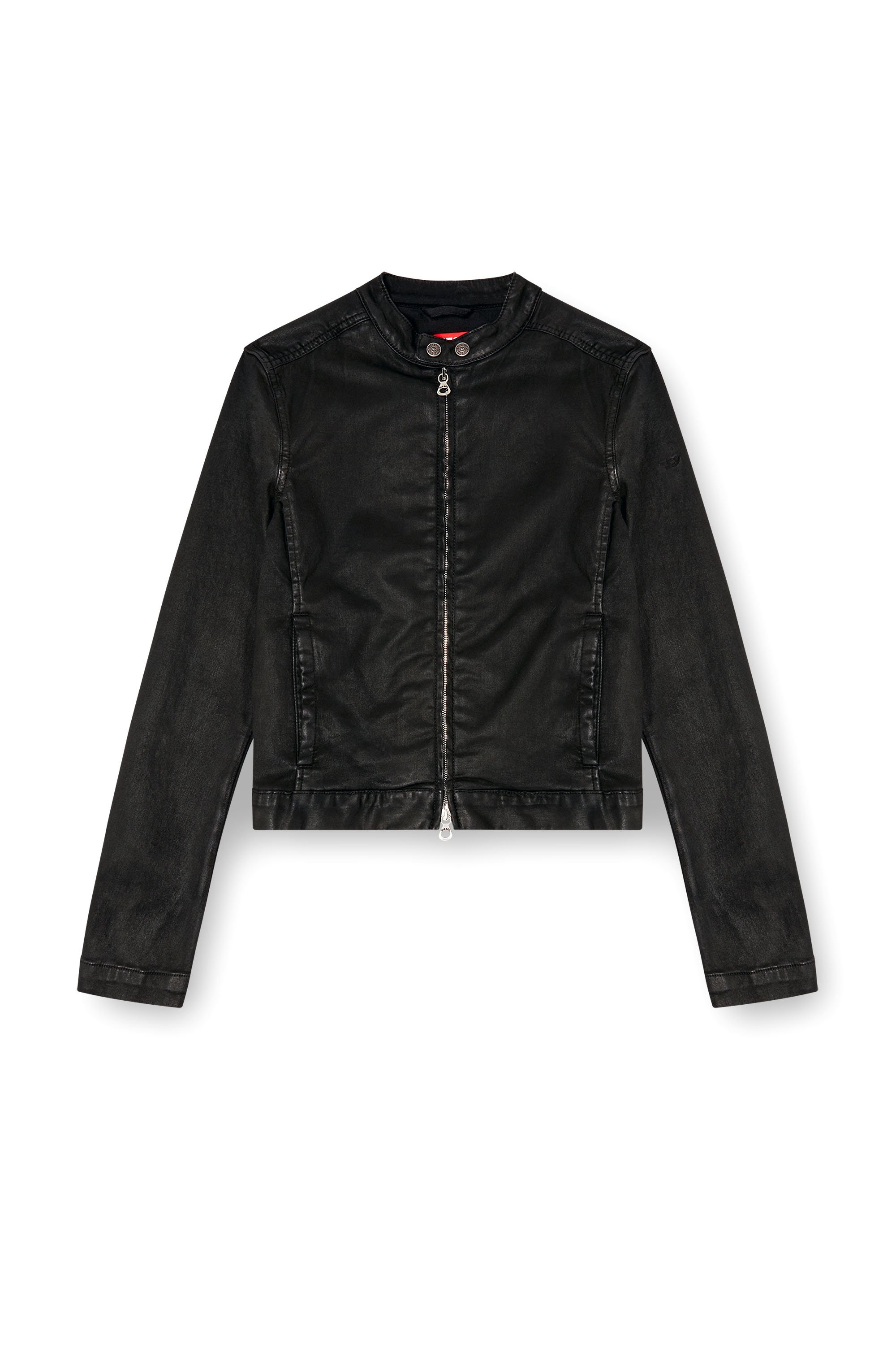 Diesel - DE-MORNIN JOGG, Woman's Moto jacket in coated denim in Black - 3